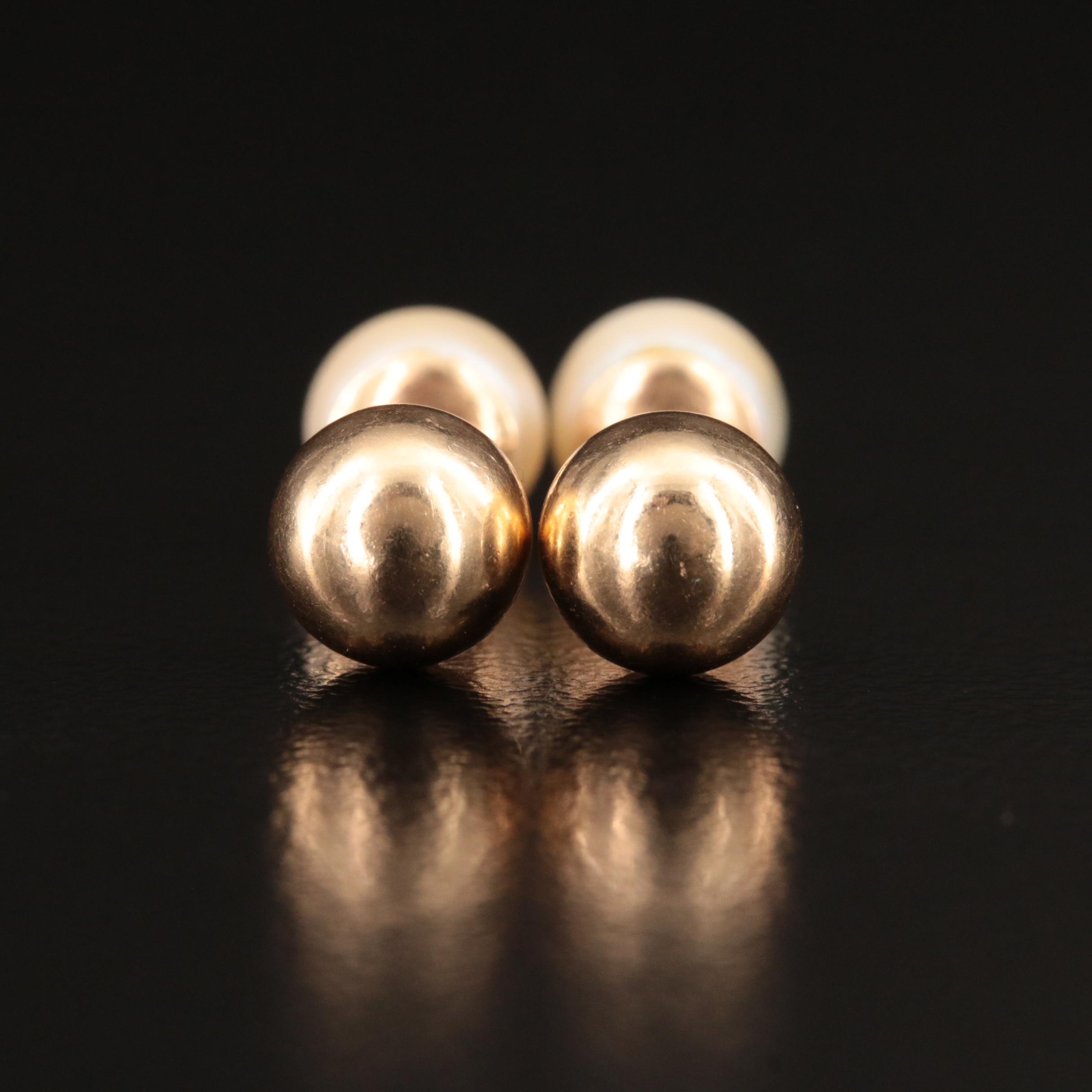 14K Pearl and Ball Front-Back Earrings