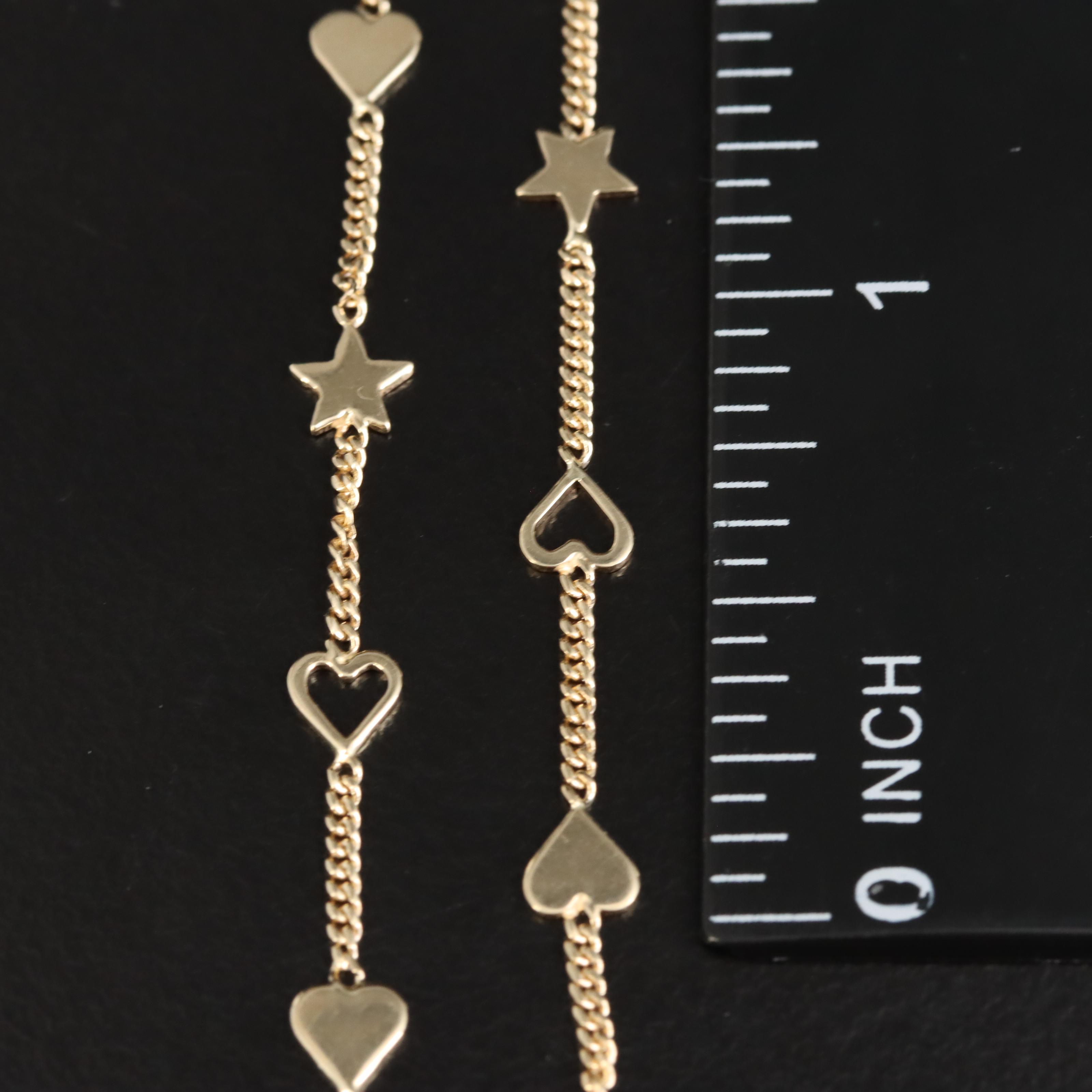 Italian 14K Star and Heart Station Bracelet