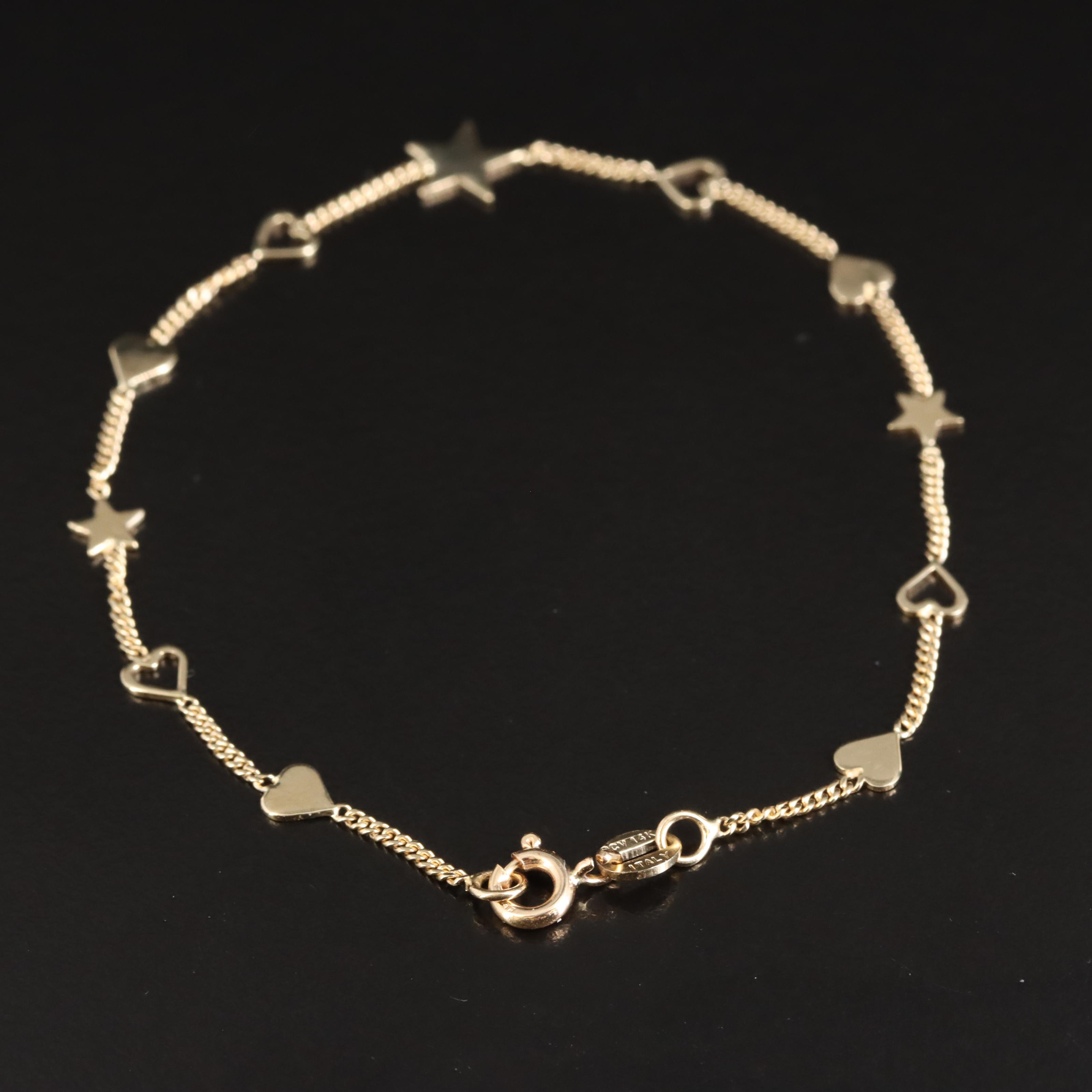 Italian 14K Star and Heart Station Bracelet