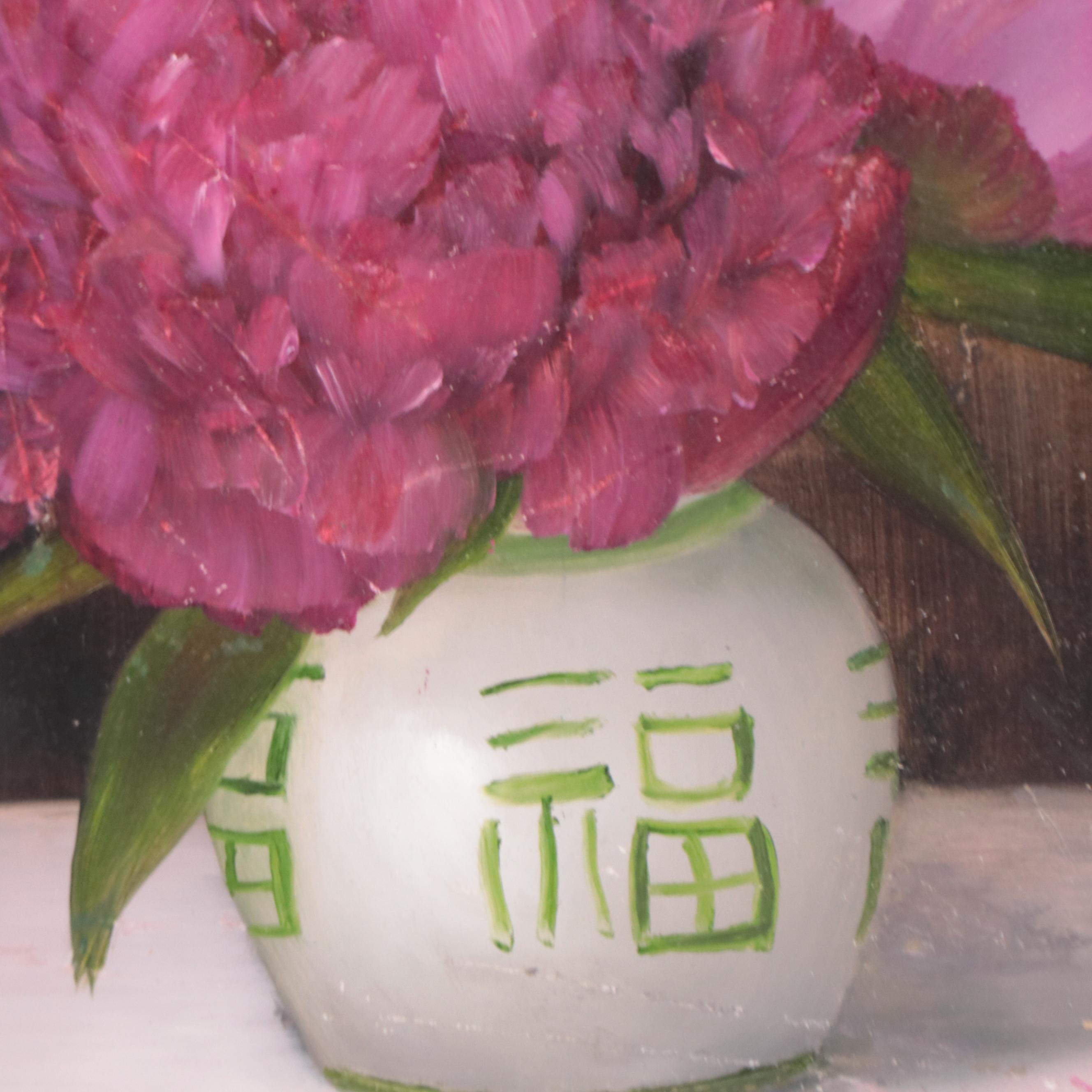 Thu-Thuy Tran Oil Painting "Deep Pink Peonies in Spring," 2022