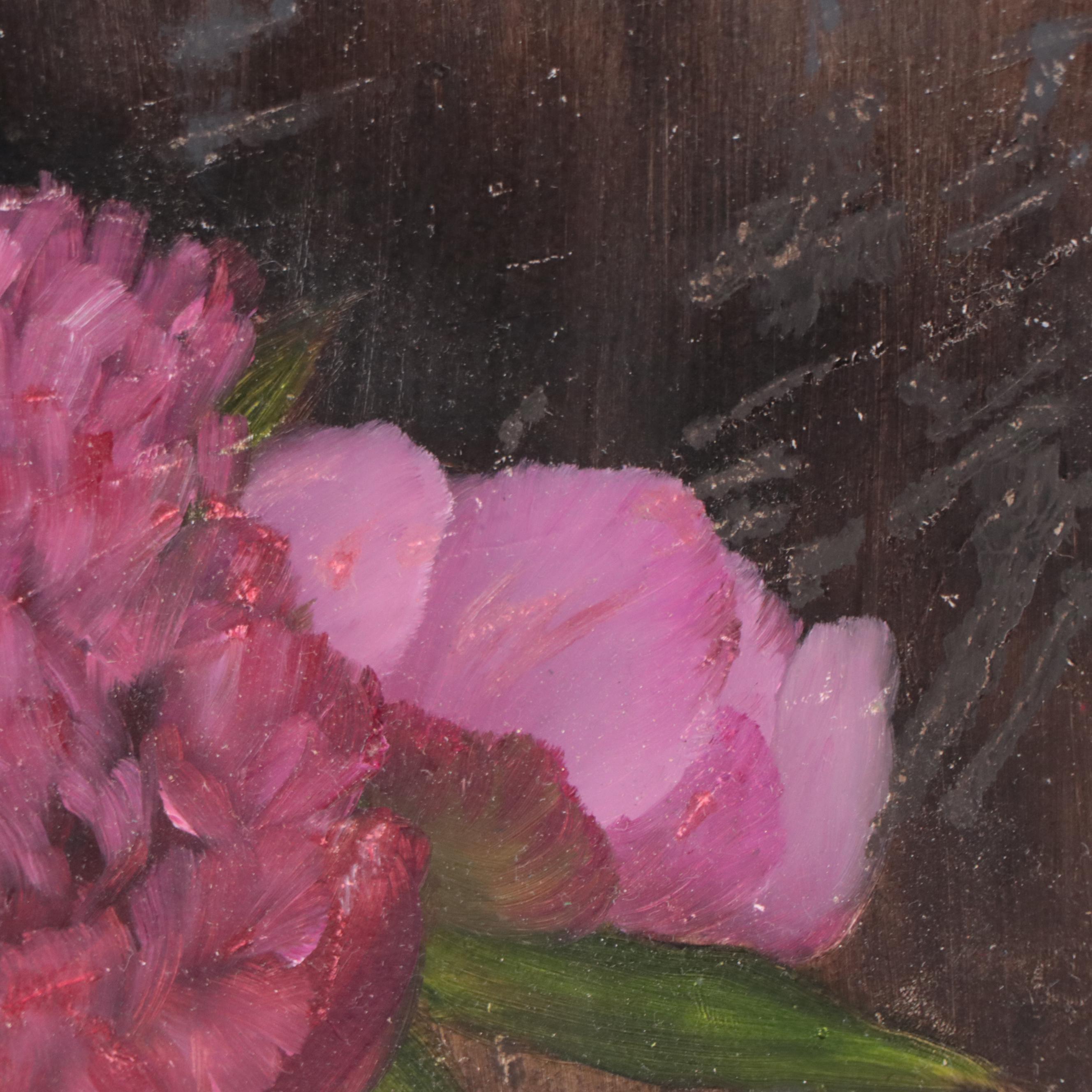 Thu-Thuy Tran Oil Painting "Deep Pink Peonies in Spring," 2022