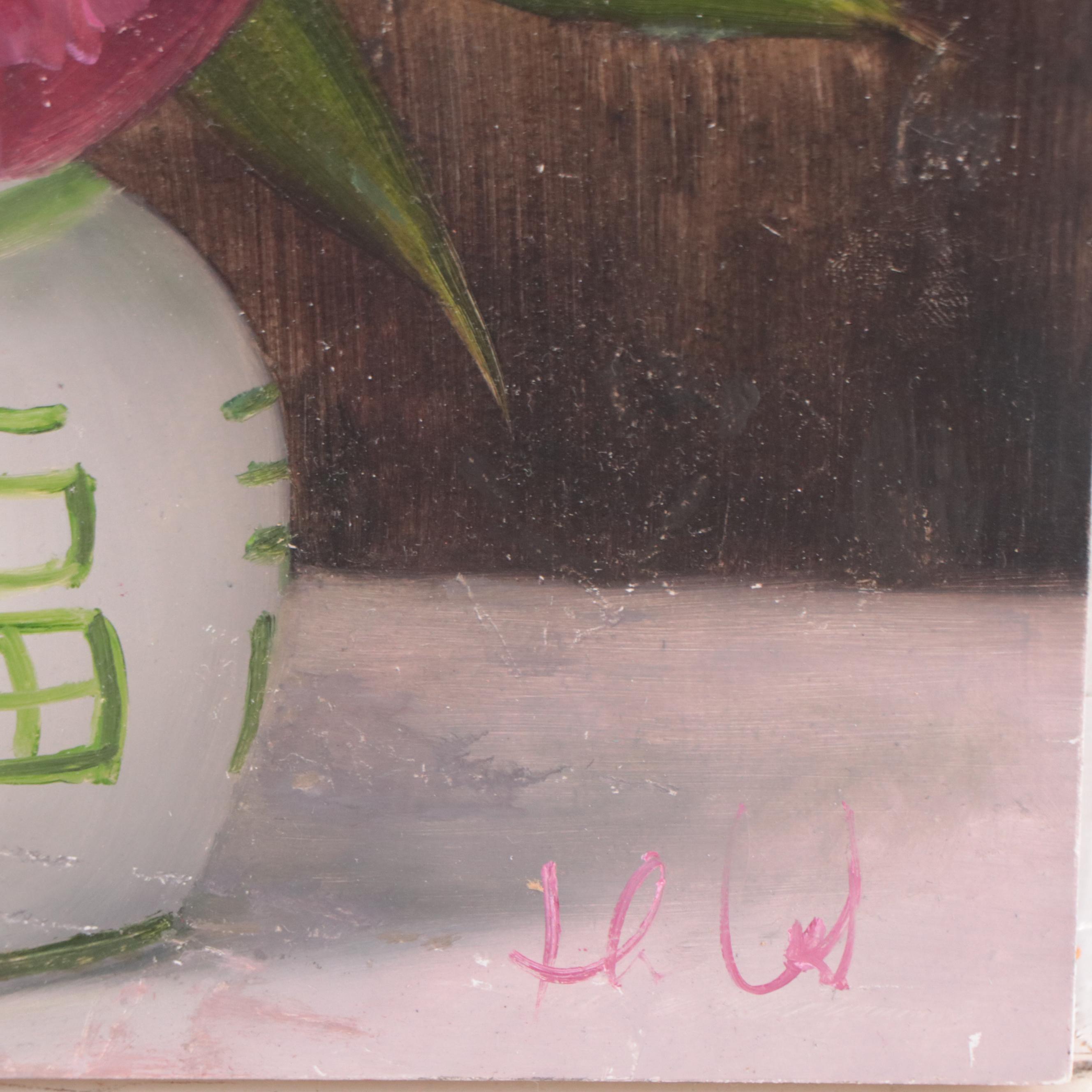 Thu-Thuy Tran Oil Painting "Deep Pink Peonies in Spring," 2022