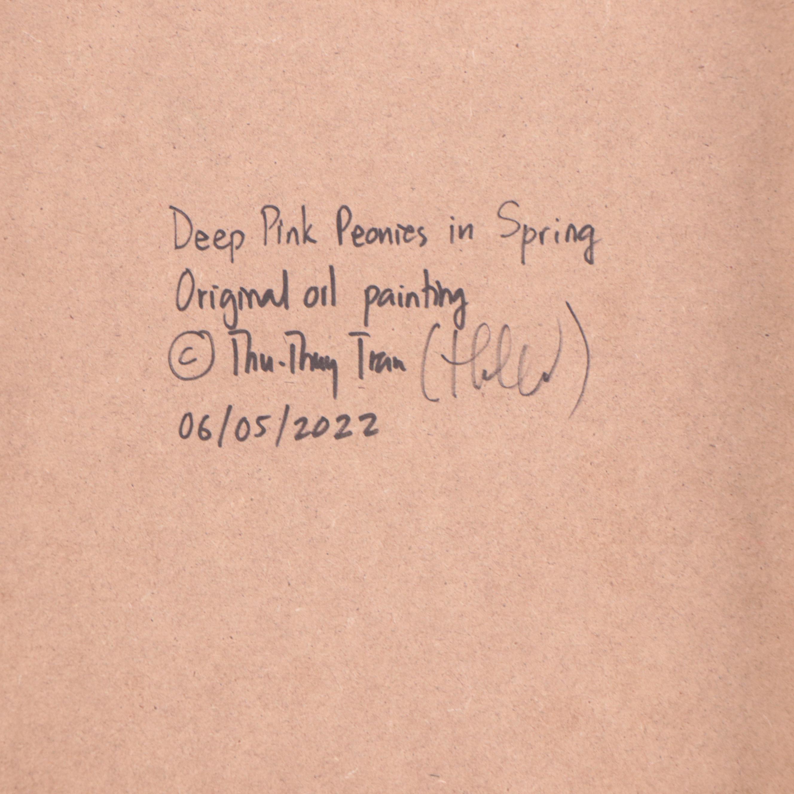 Thu-Thuy Tran Oil Painting "Deep Pink Peonies in Spring," 2022