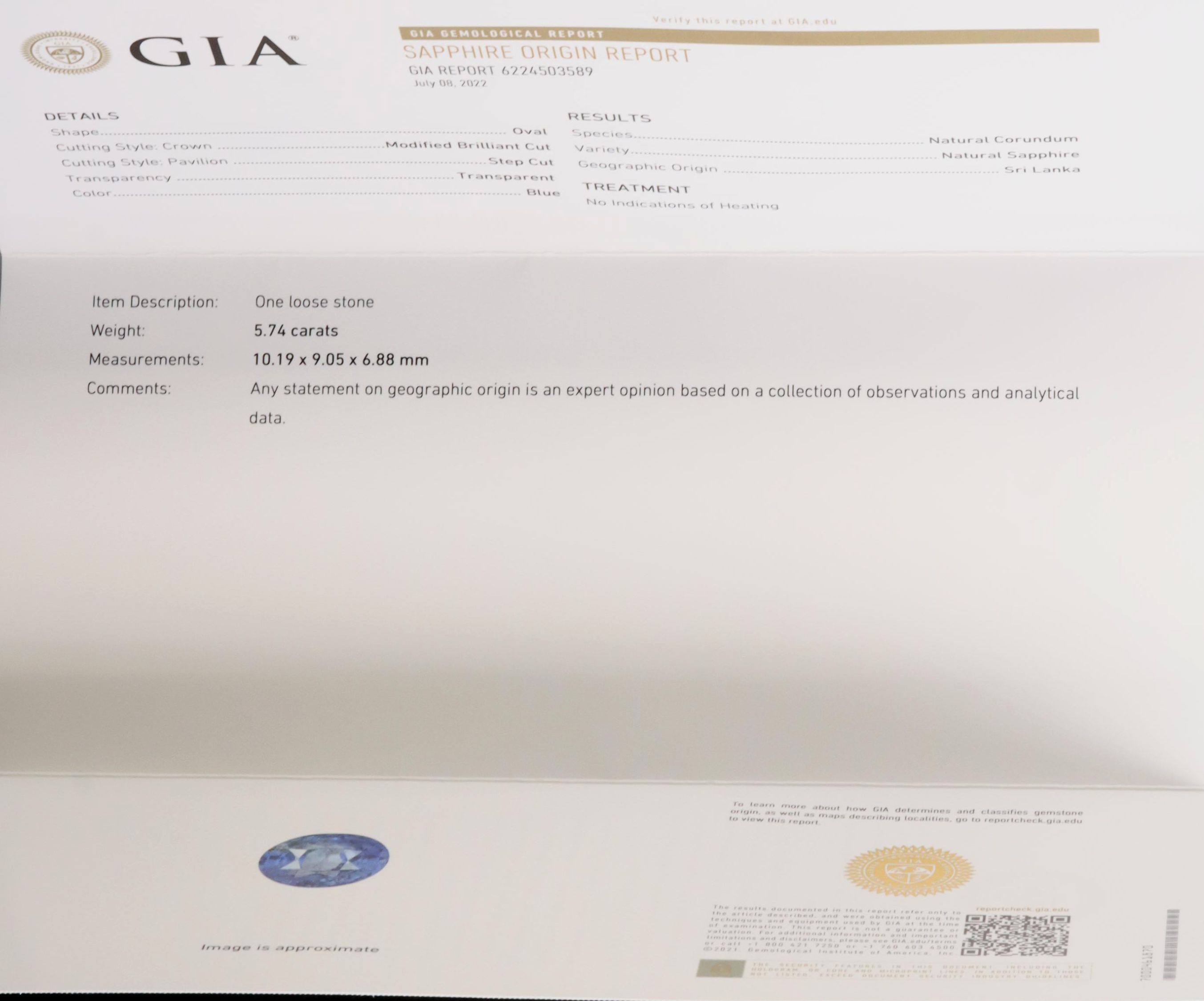 5.74 CT Unheated Ceylon Sapphire and Diamond Ring with GIA Report