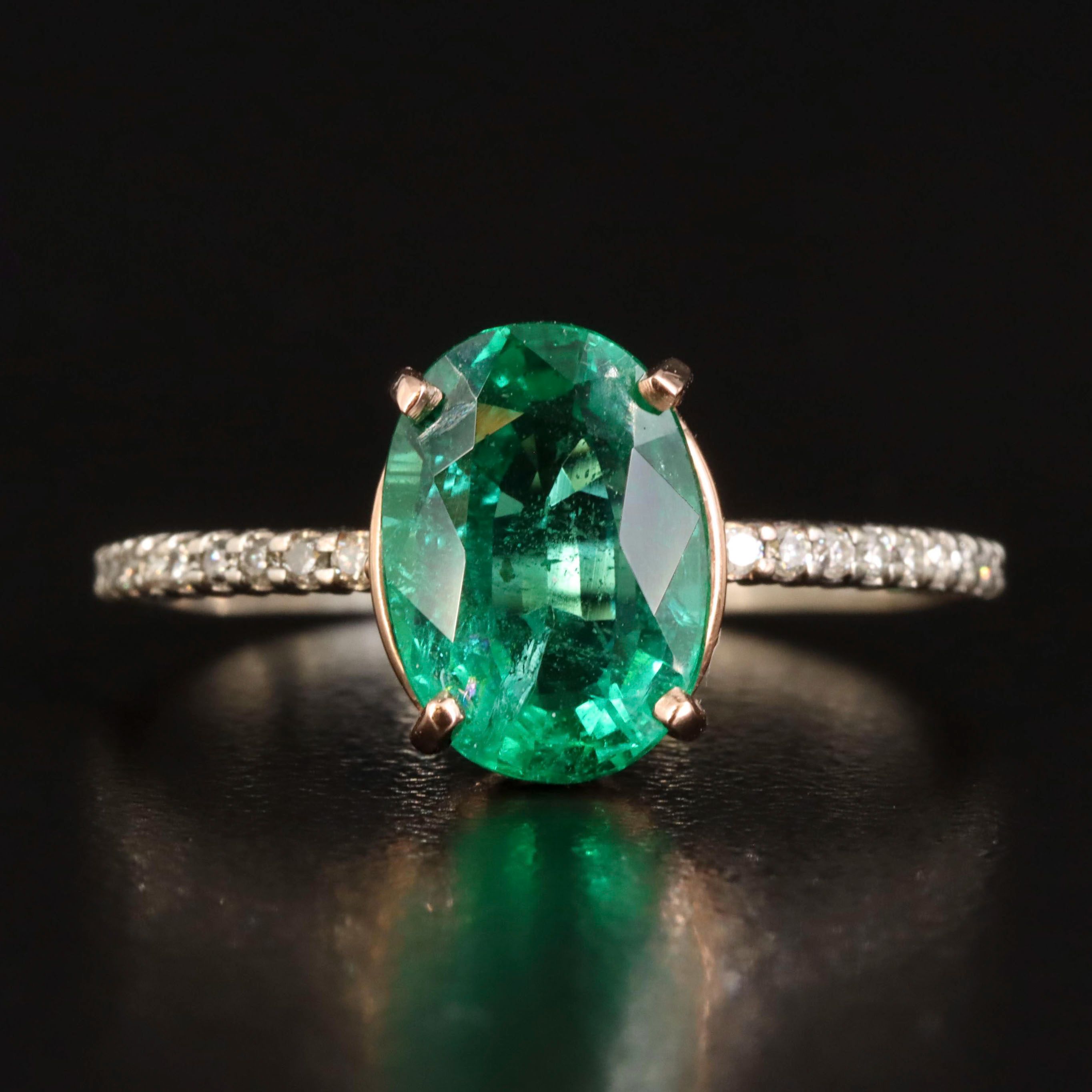 18K Rose Gold and 14K 3.25 CT Emerald and Diamond Ring