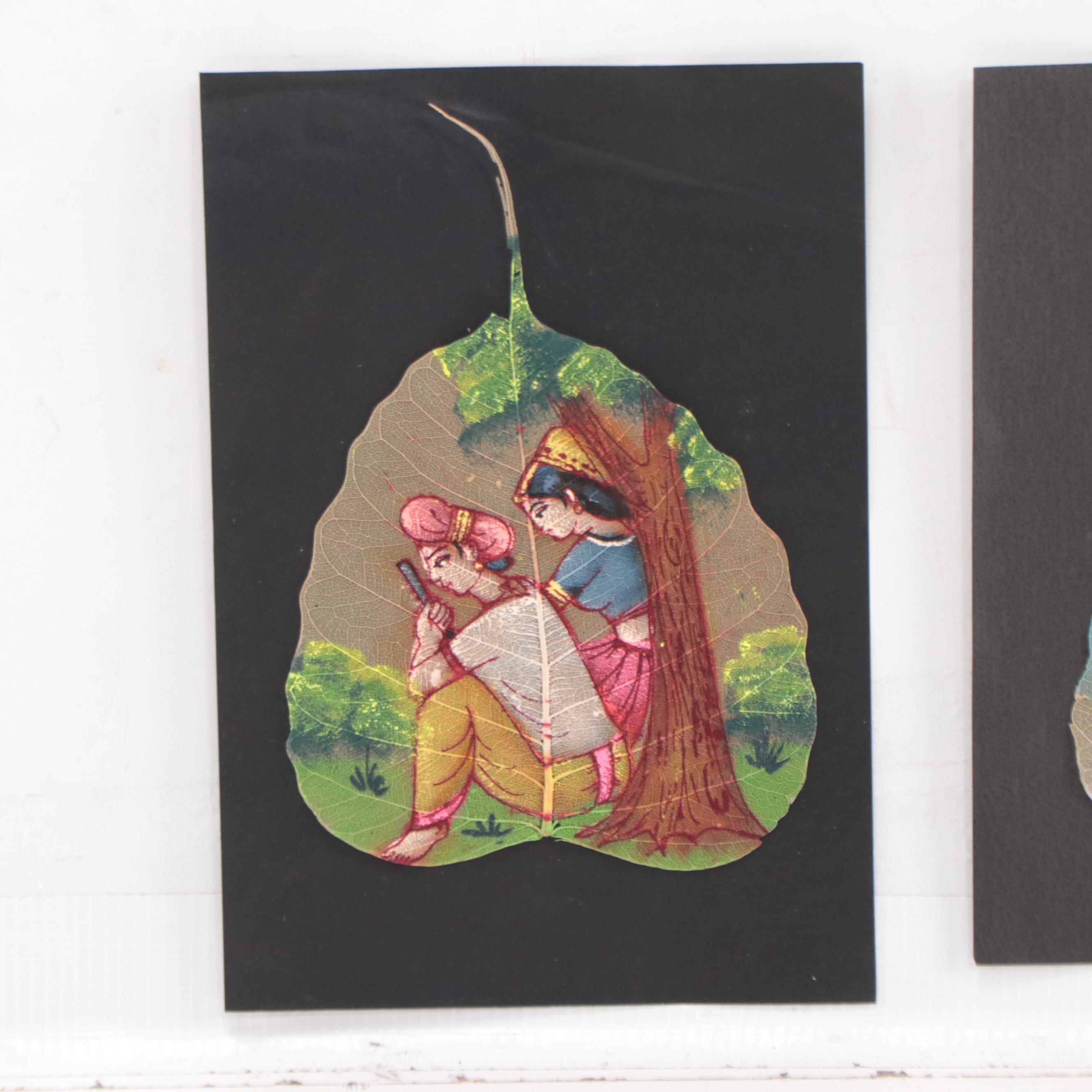 Indian Peepal Leaf Stencil Paintings of Figure and Architecture