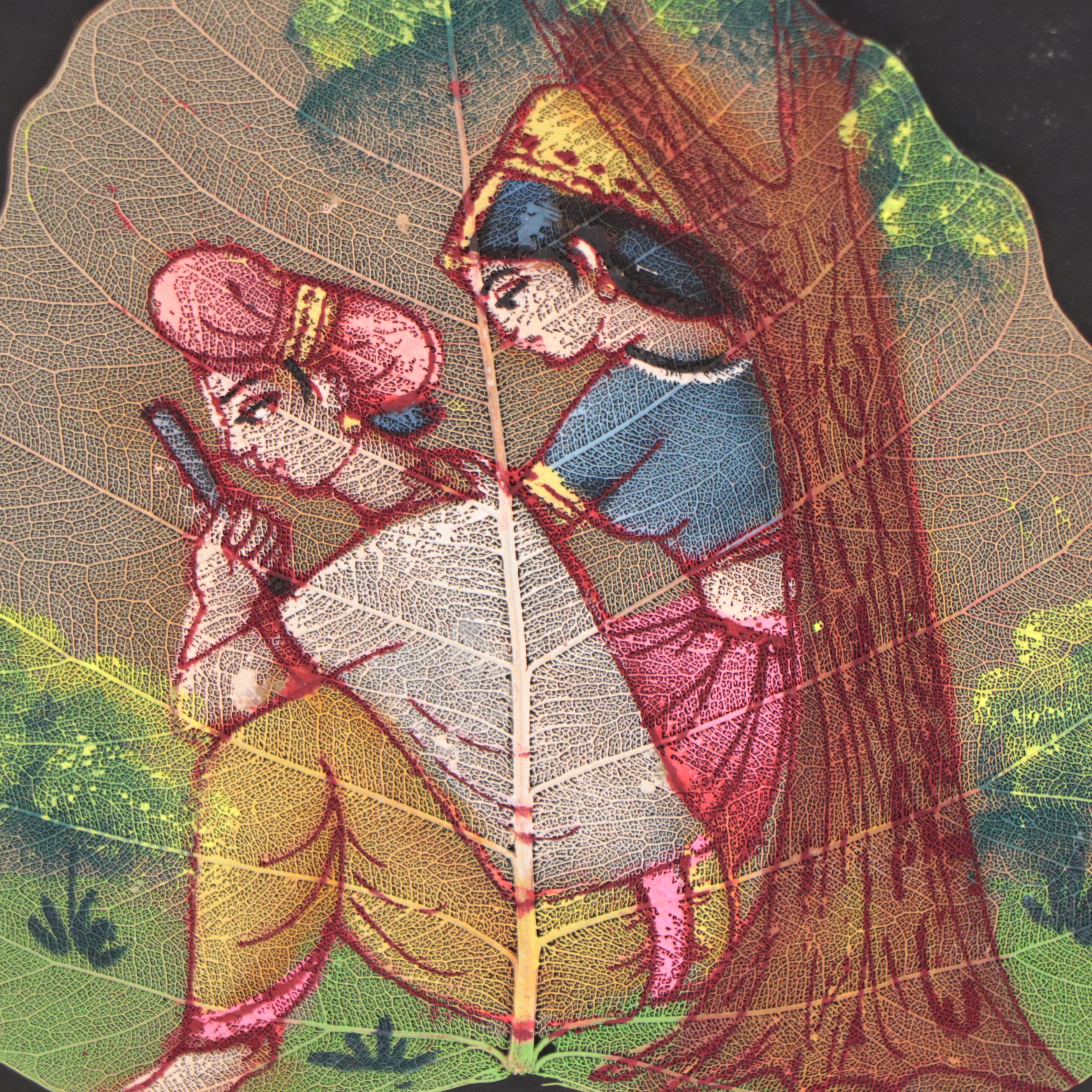 Indian Peepal Leaf Stencil Paintings of Figure and Architecture