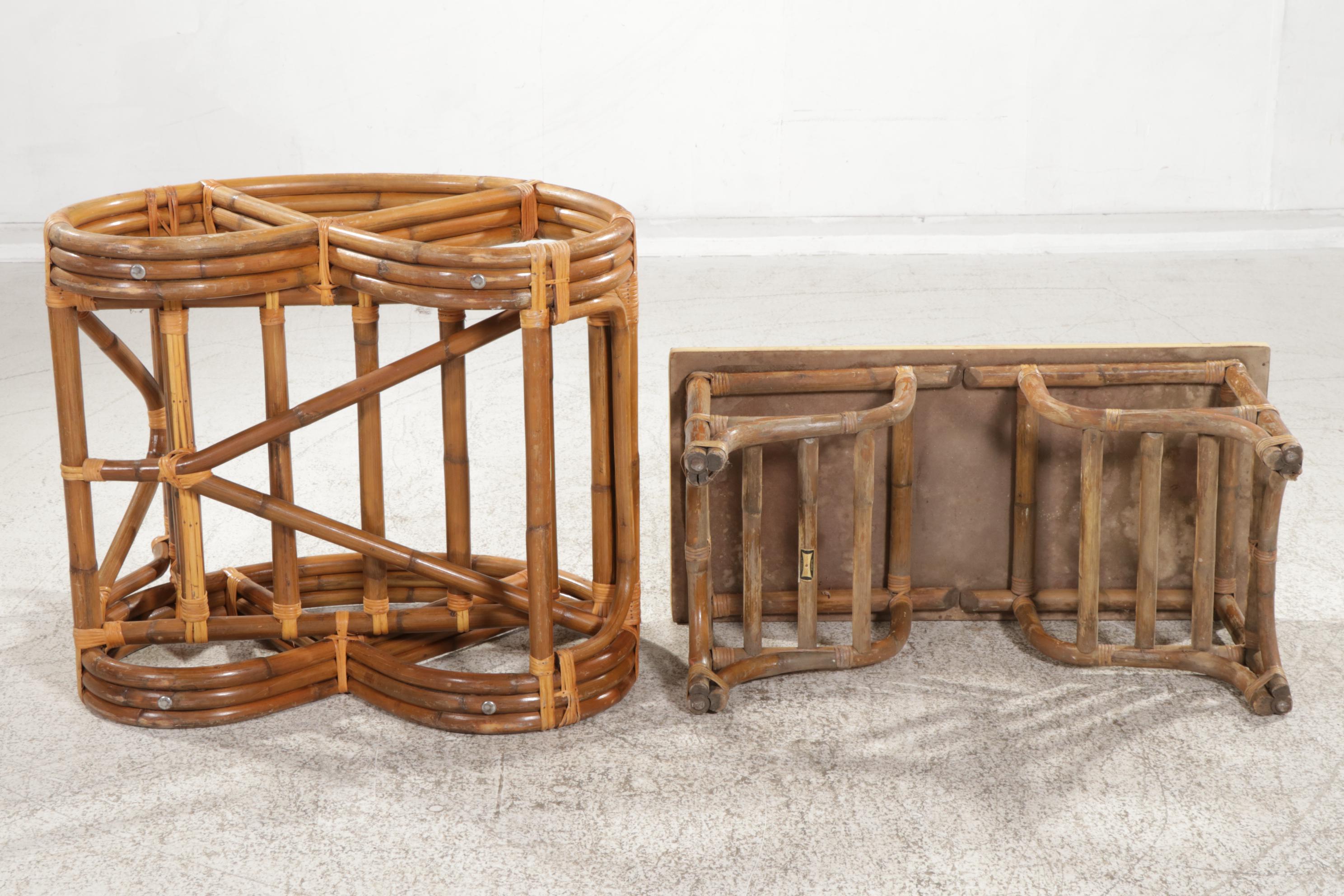 Calif-Asia Mid Century Modern Rattan Lounge Chair with Laminate-Top Coffee Table