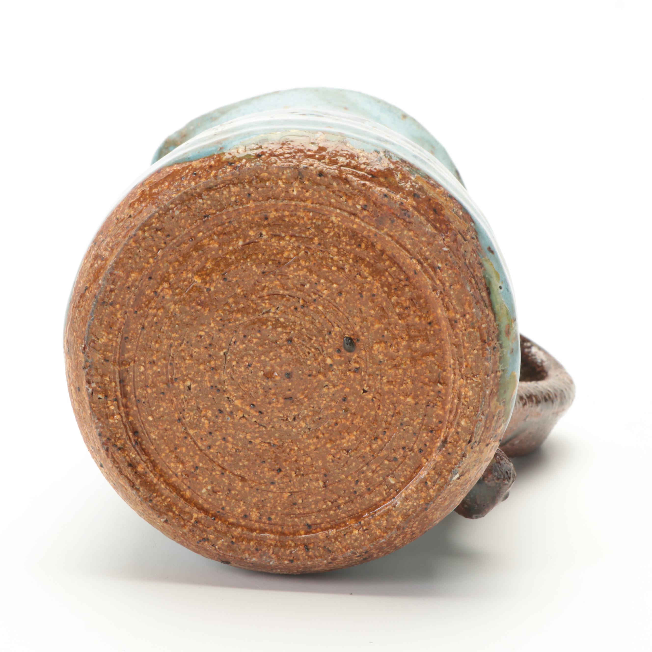 Kelsey Murphy for Fenton Sandblasted Glass Cat Figurine with Stoneware Pitcher