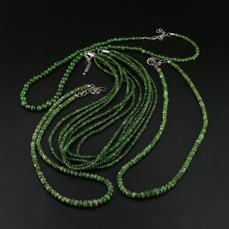 Multistrand and Single Strand Diopside Necklaces with Sterling Clasps