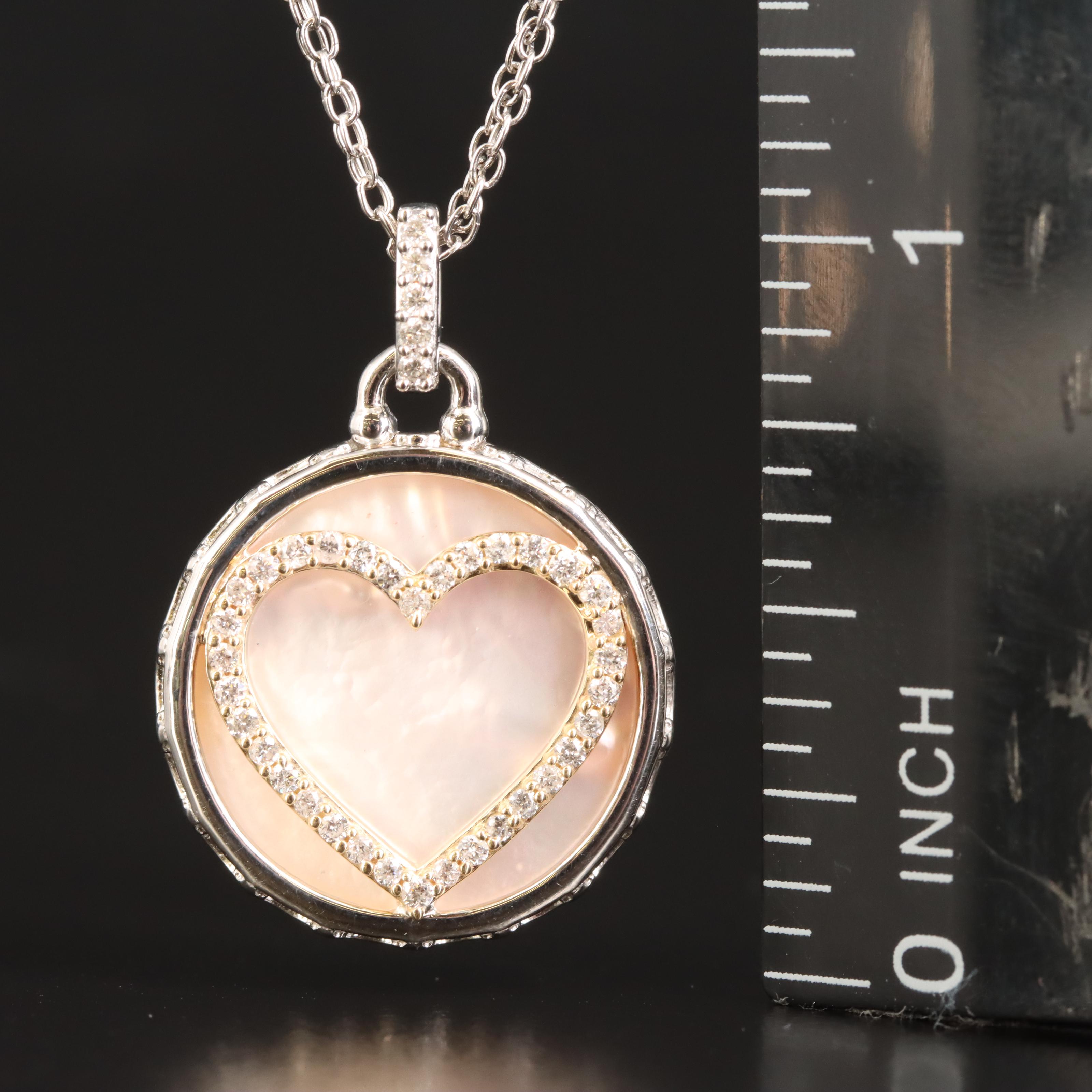 Sterling Diamond and Mother-of-Pearl Heart Pendant Necklace