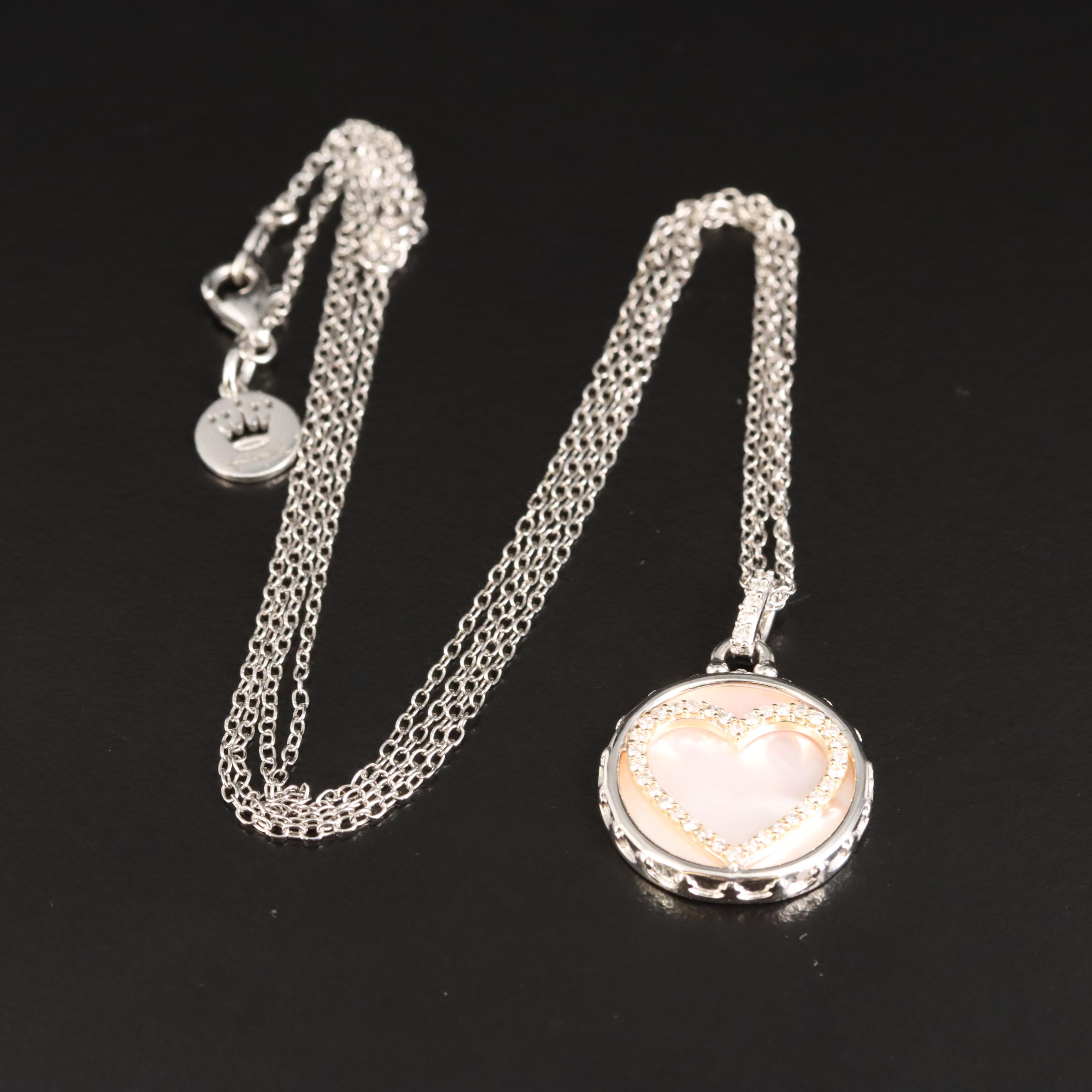 Sterling Diamond and Mother-of-Pearl Heart Pendant Necklace