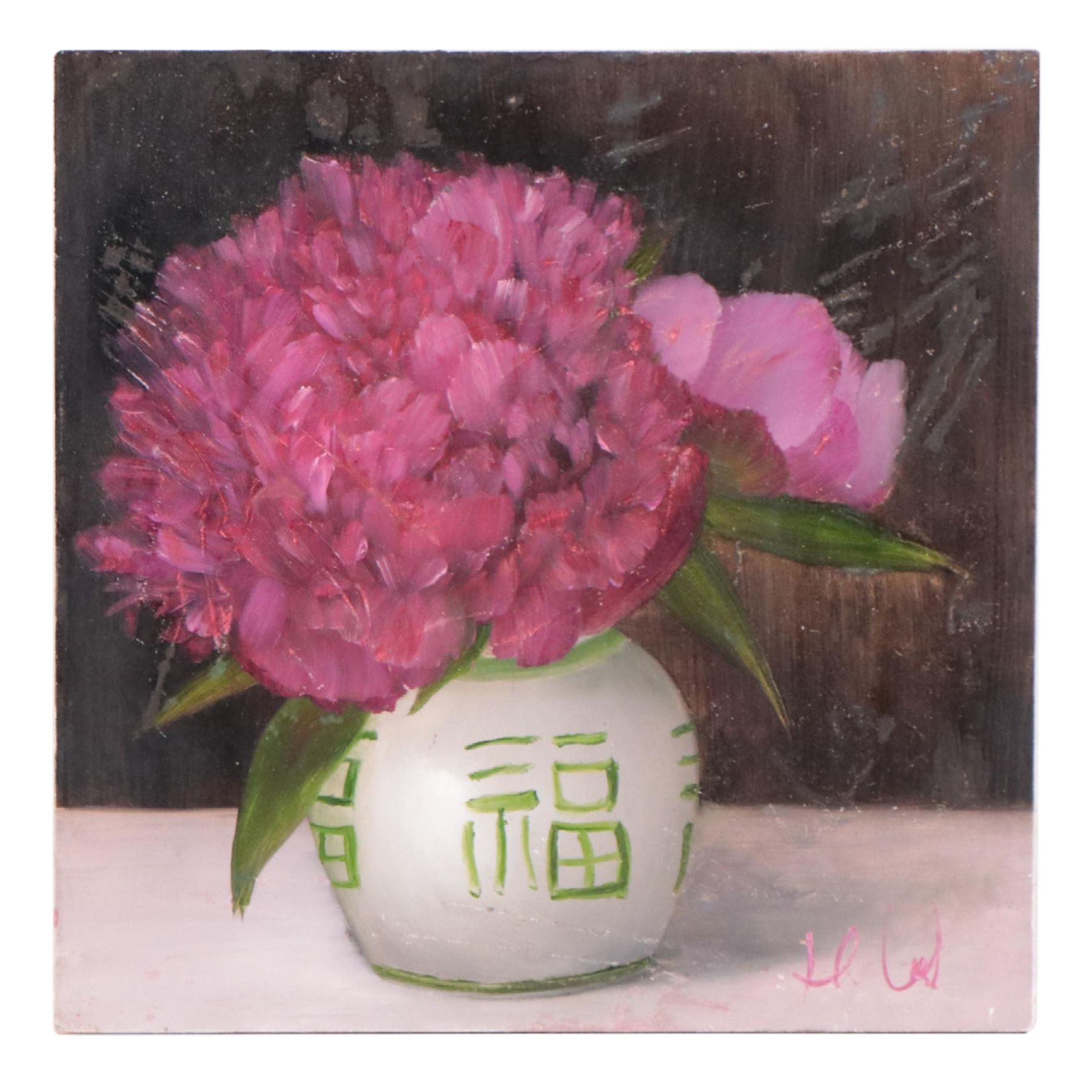 Thu-Thuy Tran Oil Painting "Deep Pink Peonies in Spring," 2022