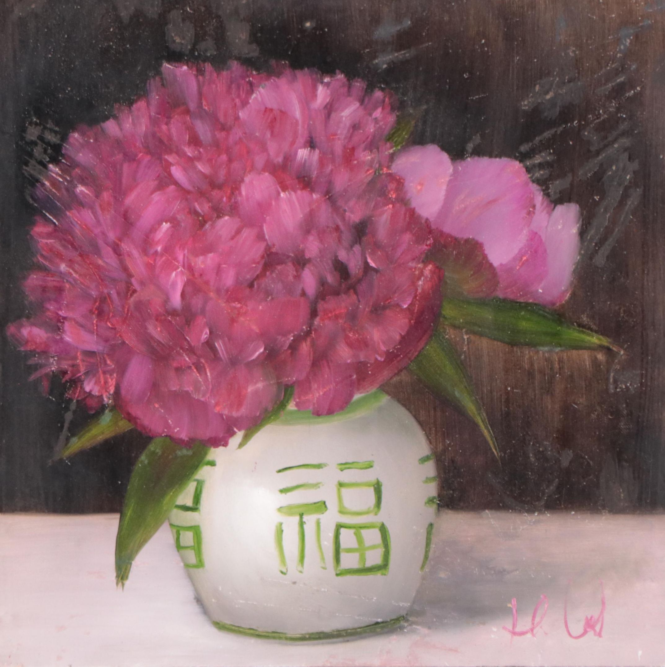 Thu-Thuy Tran Oil Painting "Deep Pink Peonies in Spring," 2022