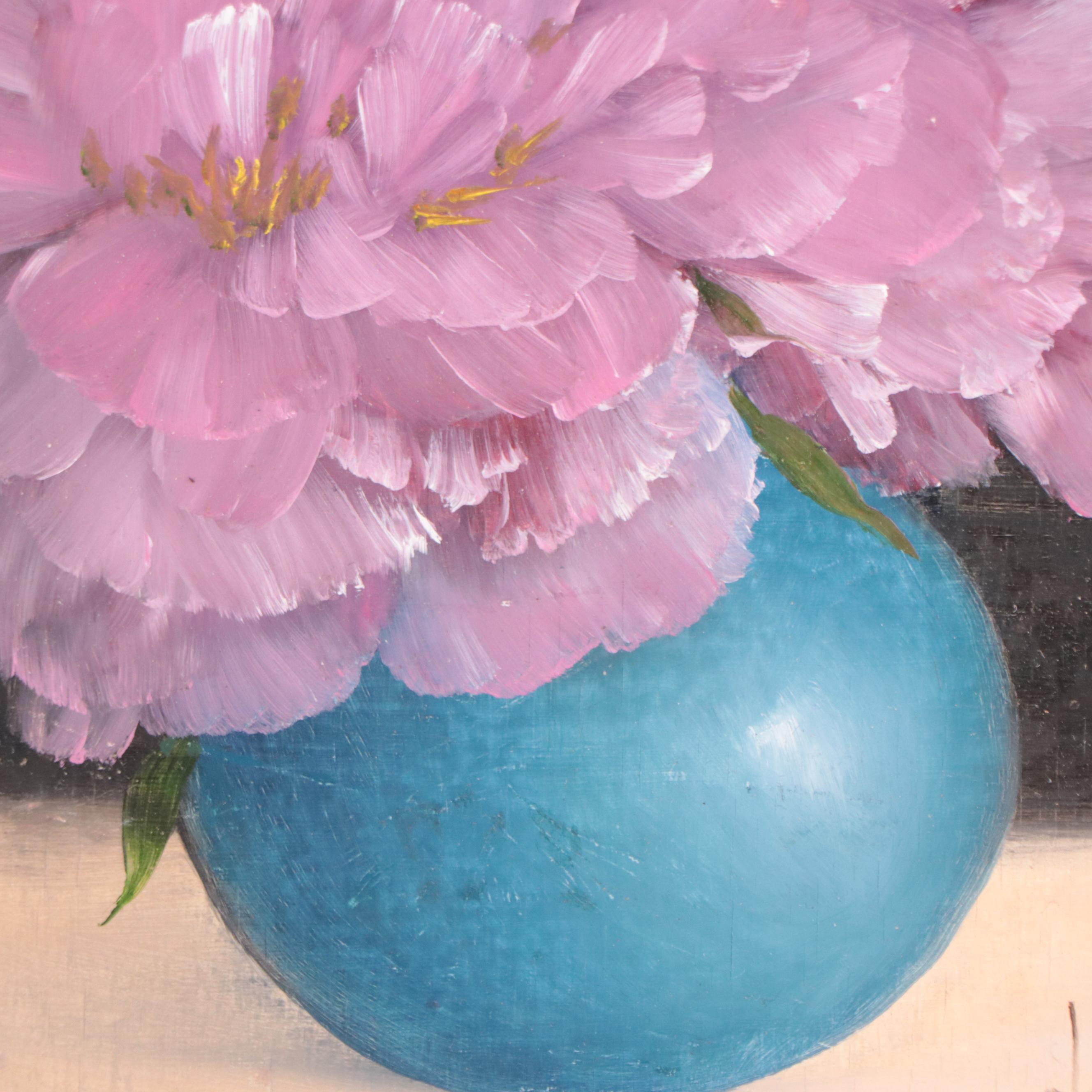 Thu-Thuy Tran Oil Painting "Pink Peony at Evening"