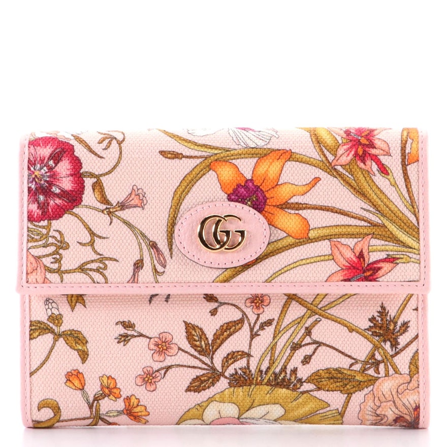 Gucci GG Marmont Travel Clutch in Pink Flora Canvas and Leather with Box