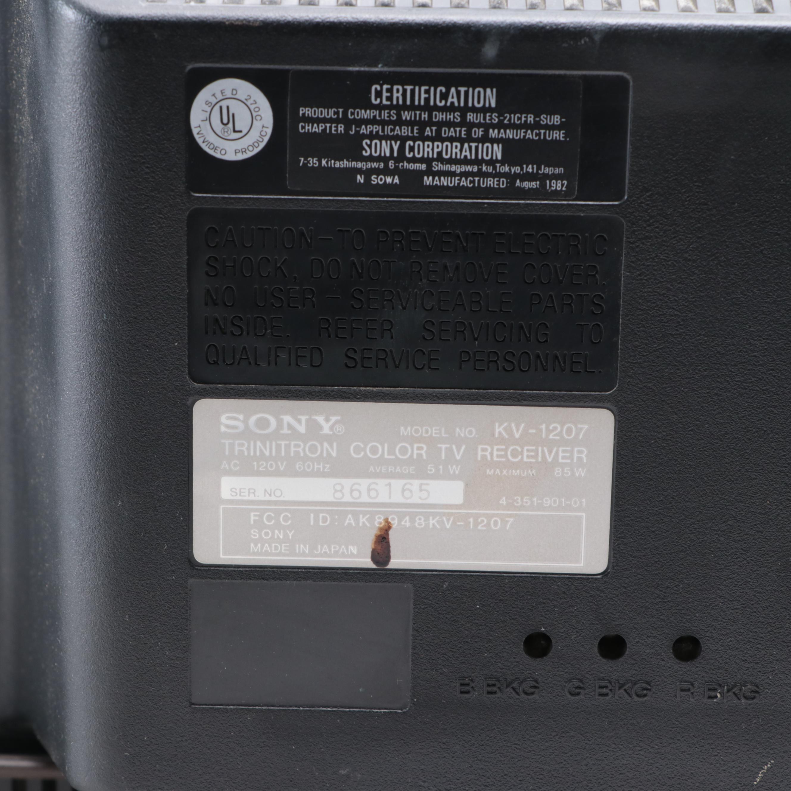 Sony Trinitron KV-1207 Color Television Receiver, 1982
