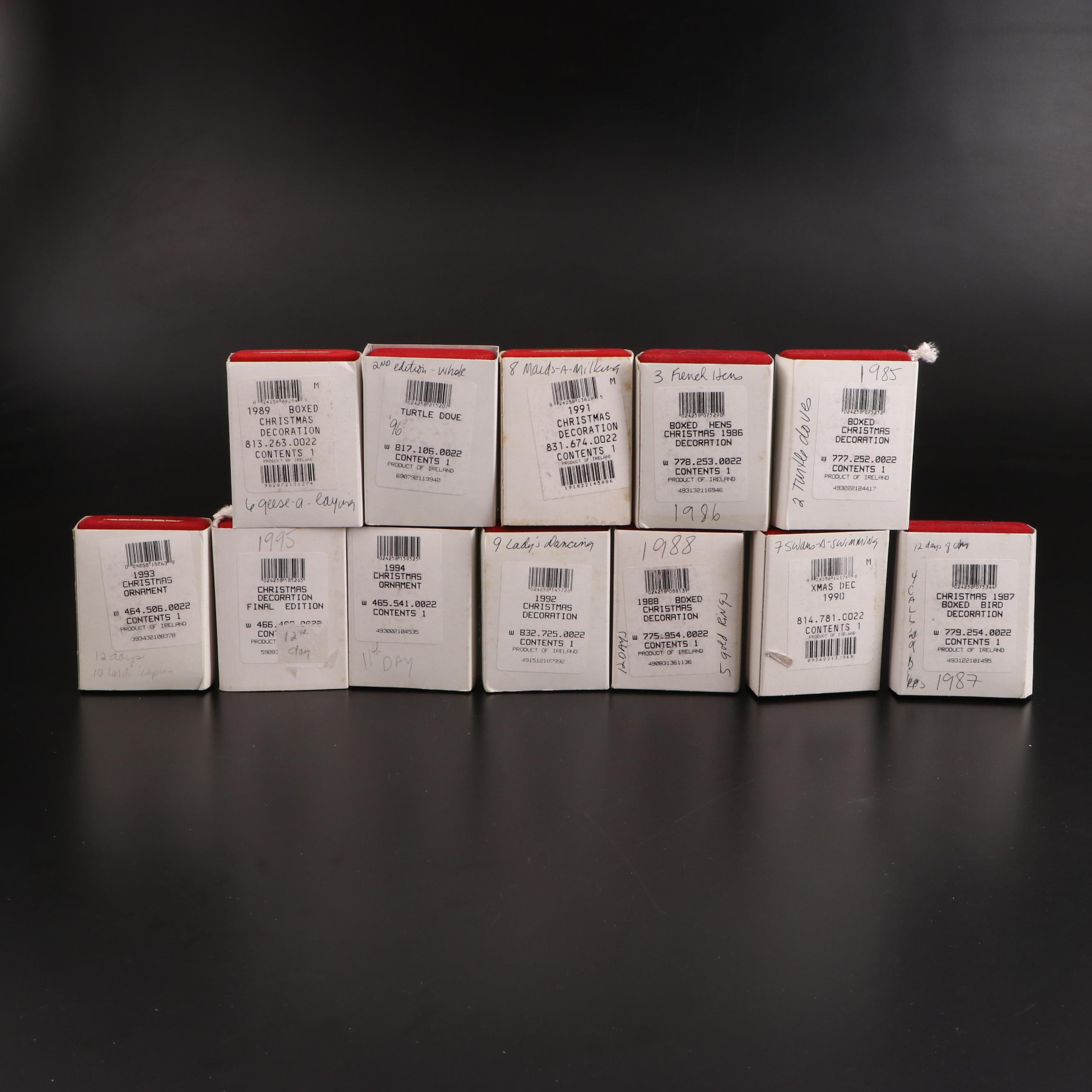 Waterford Crystal "Twelve Days of Christmas" Ornaments, Late 20th Century