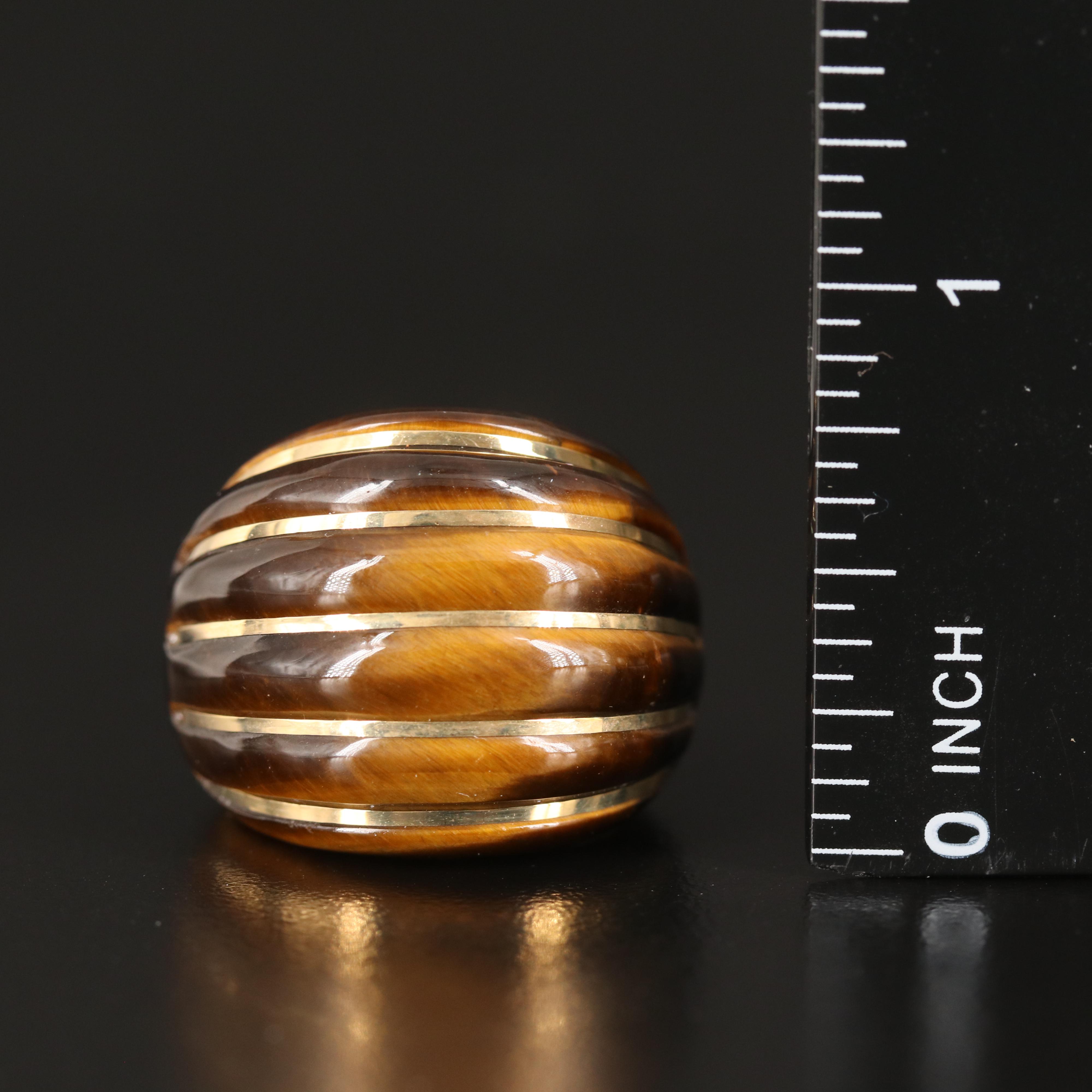 Milor Italian 14K Fluted Tiger's Eye Quartz Hololith Ring