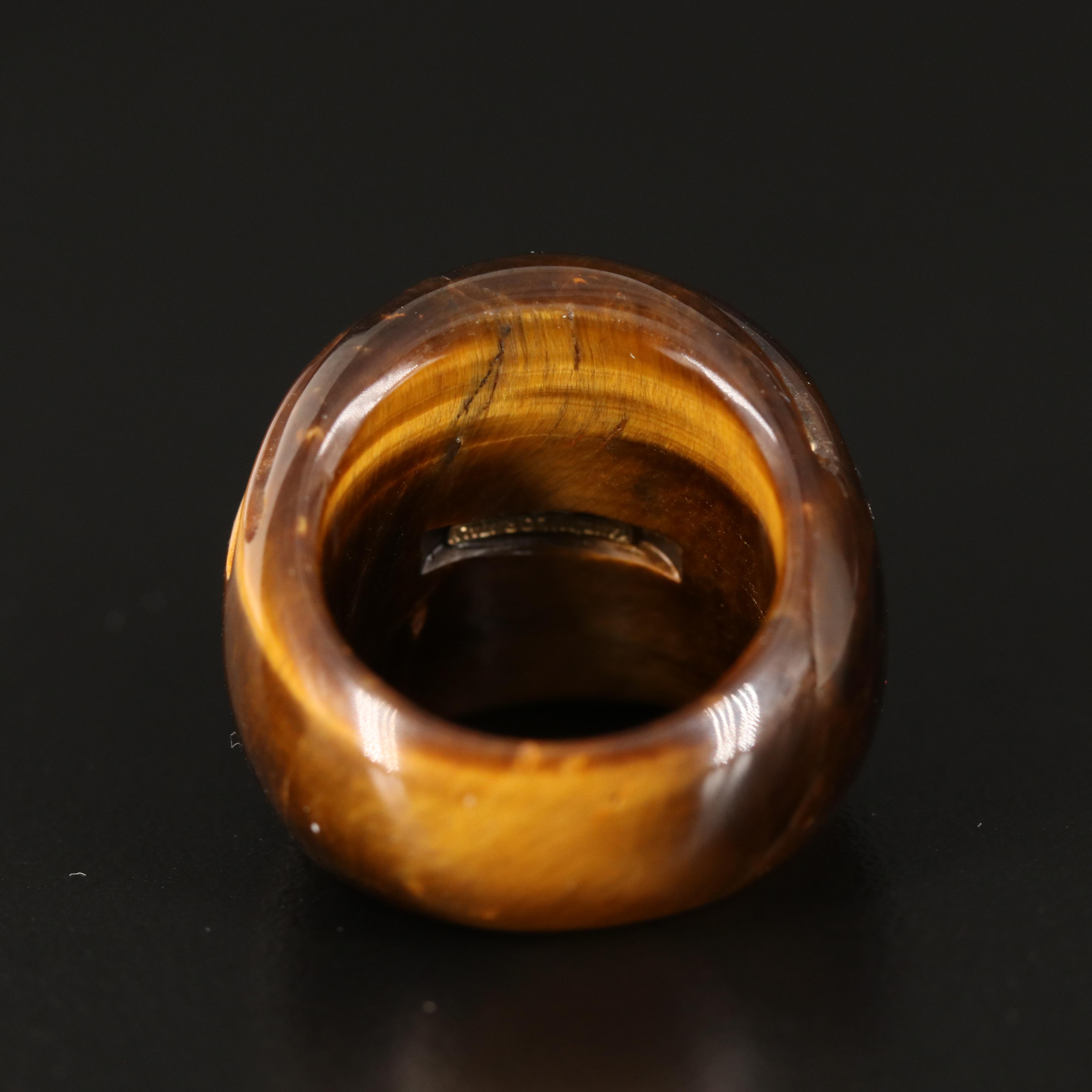 Milor Italian 14K Fluted Tiger's Eye Quartz Hololith Ring