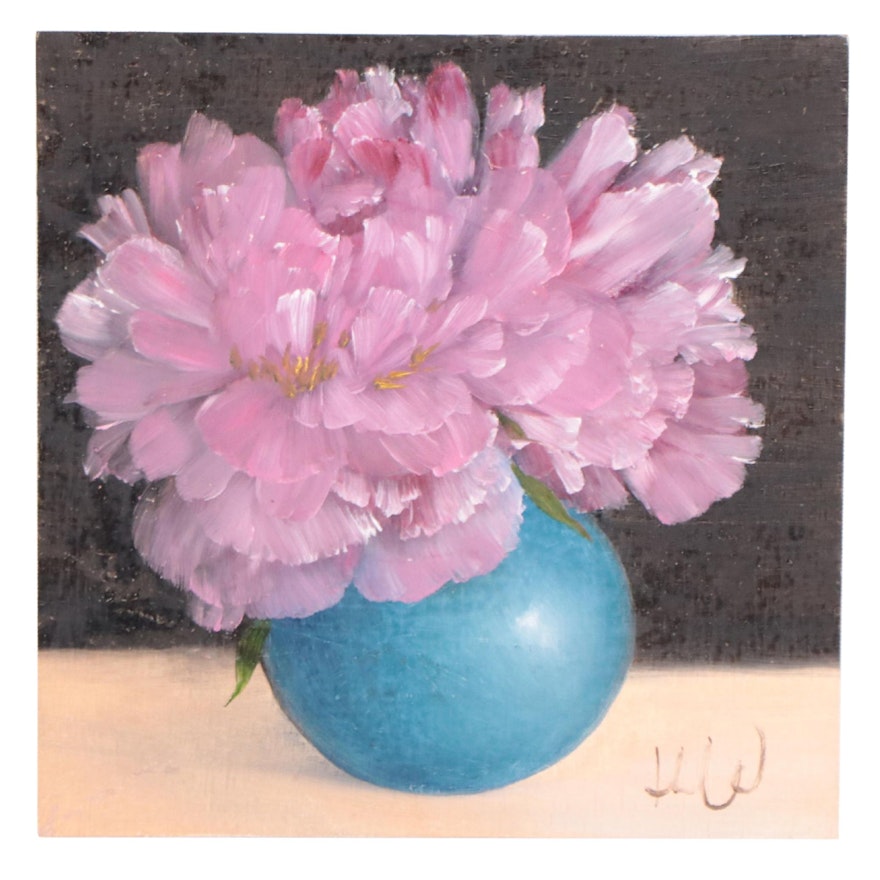 Thu-Thuy Tran Oil Painting "Pink Peony at Evening"