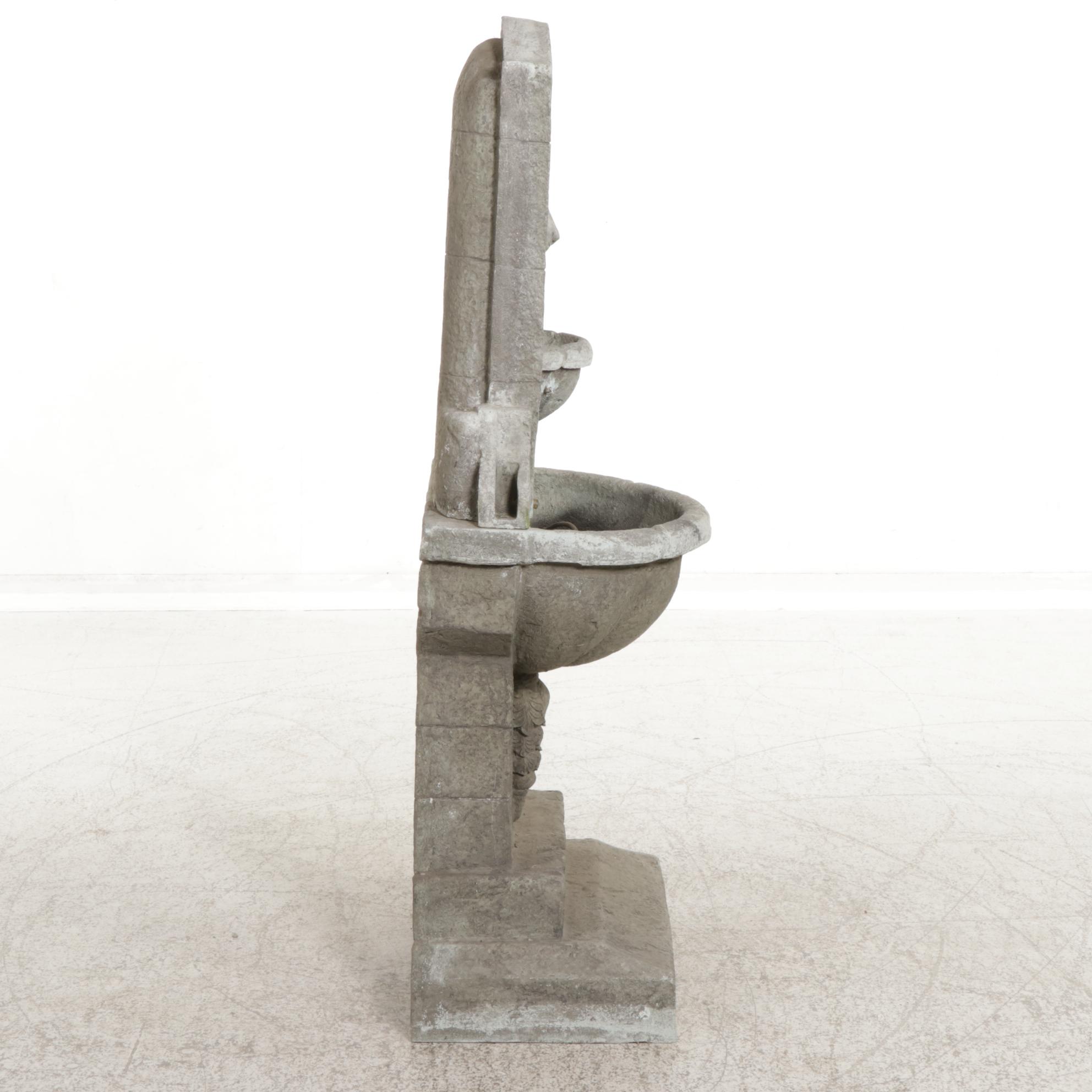 Faux Stone Patio Lion Head Fountain with Concrete Planter