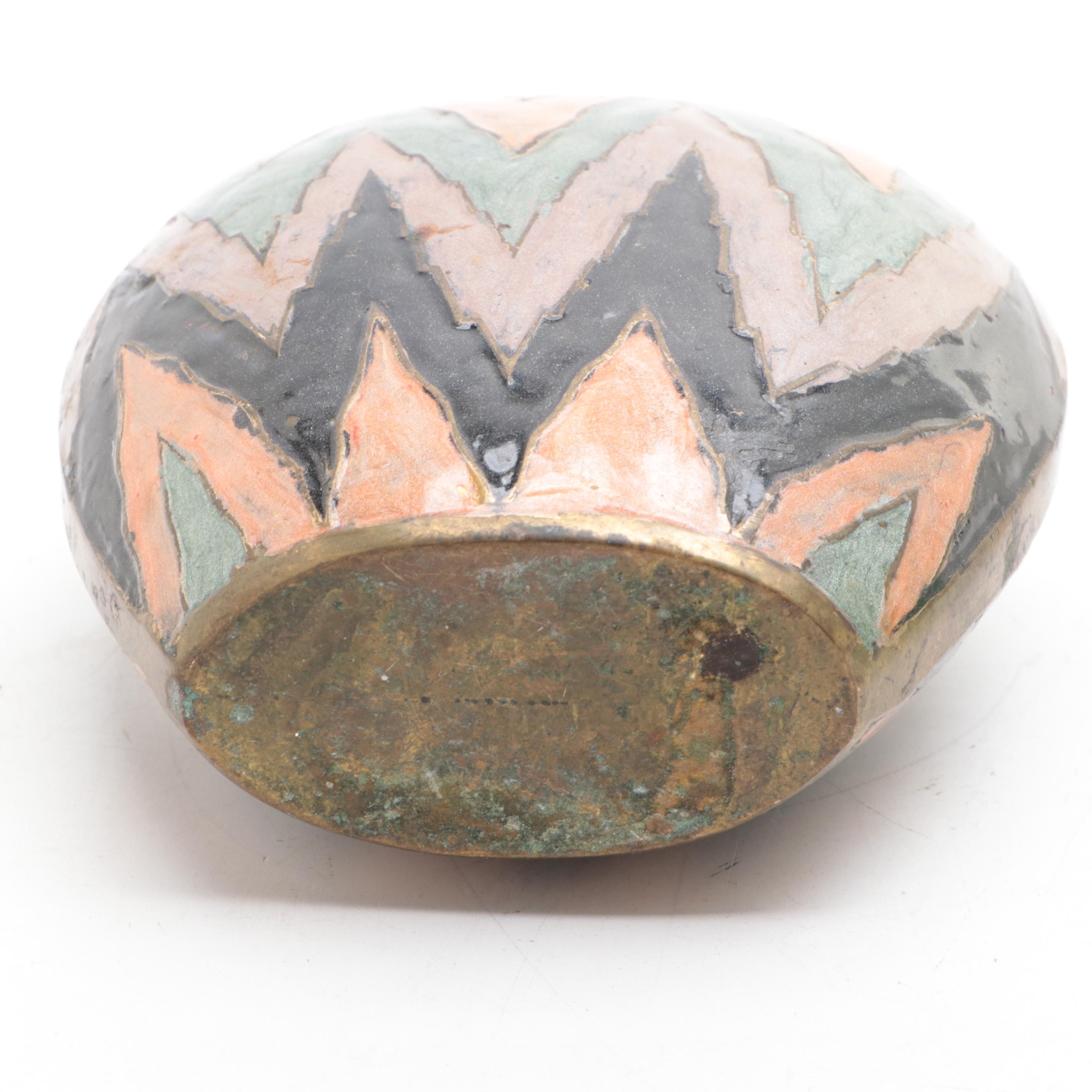 English Chinoiserie Toleware Trays with Enameled Brass Vase and Glass Tumblers