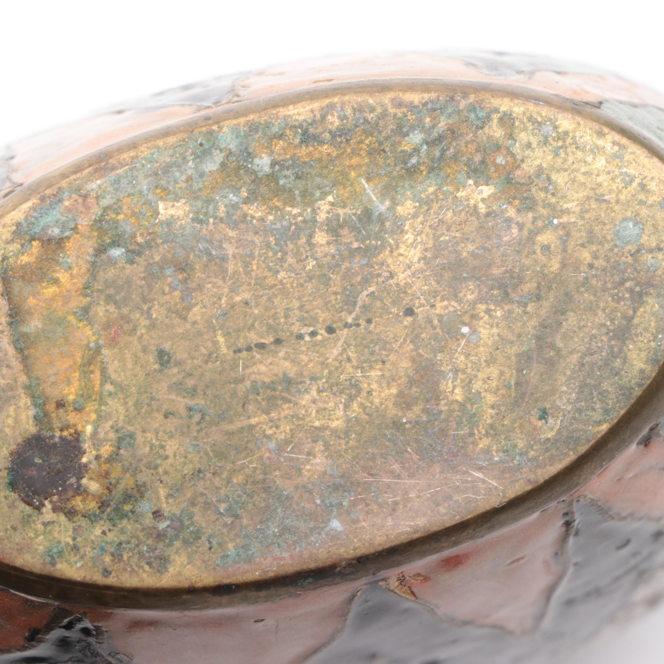 English Chinoiserie Toleware Trays with Enameled Brass Vase and Glass Tumblers