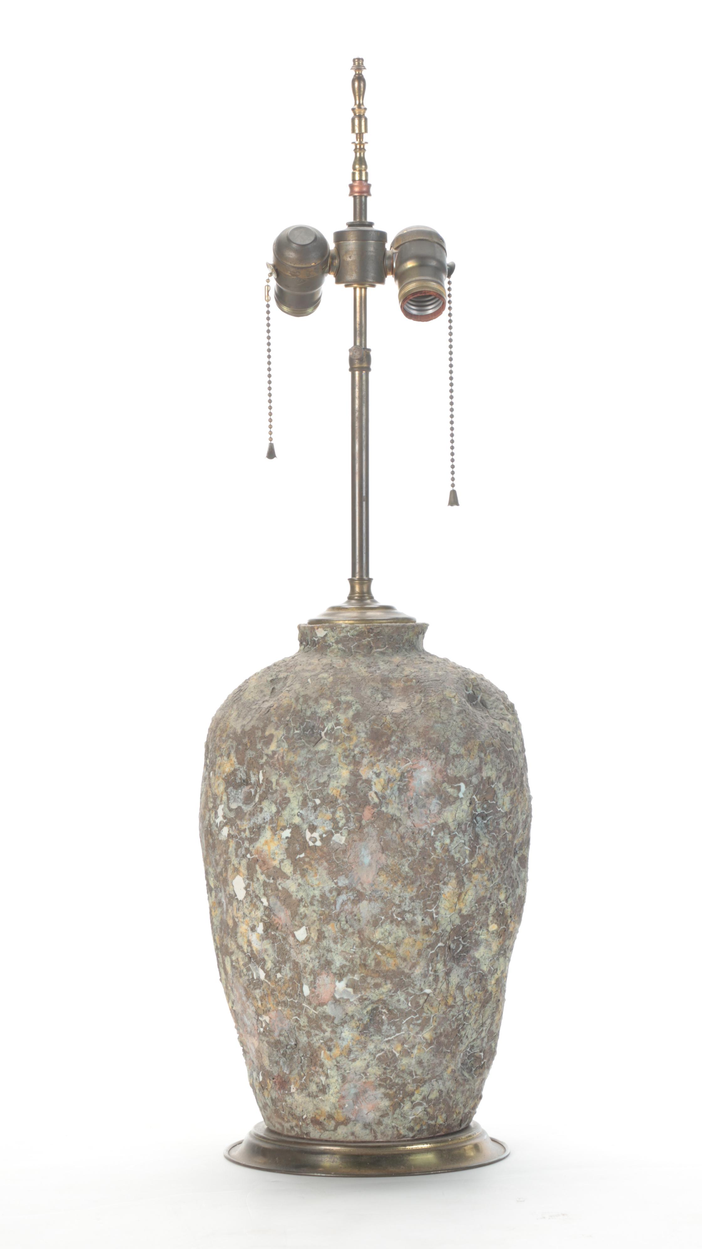 Textured Concrete Table Lamp with Drum Shade, Mid to Late 20th Century
