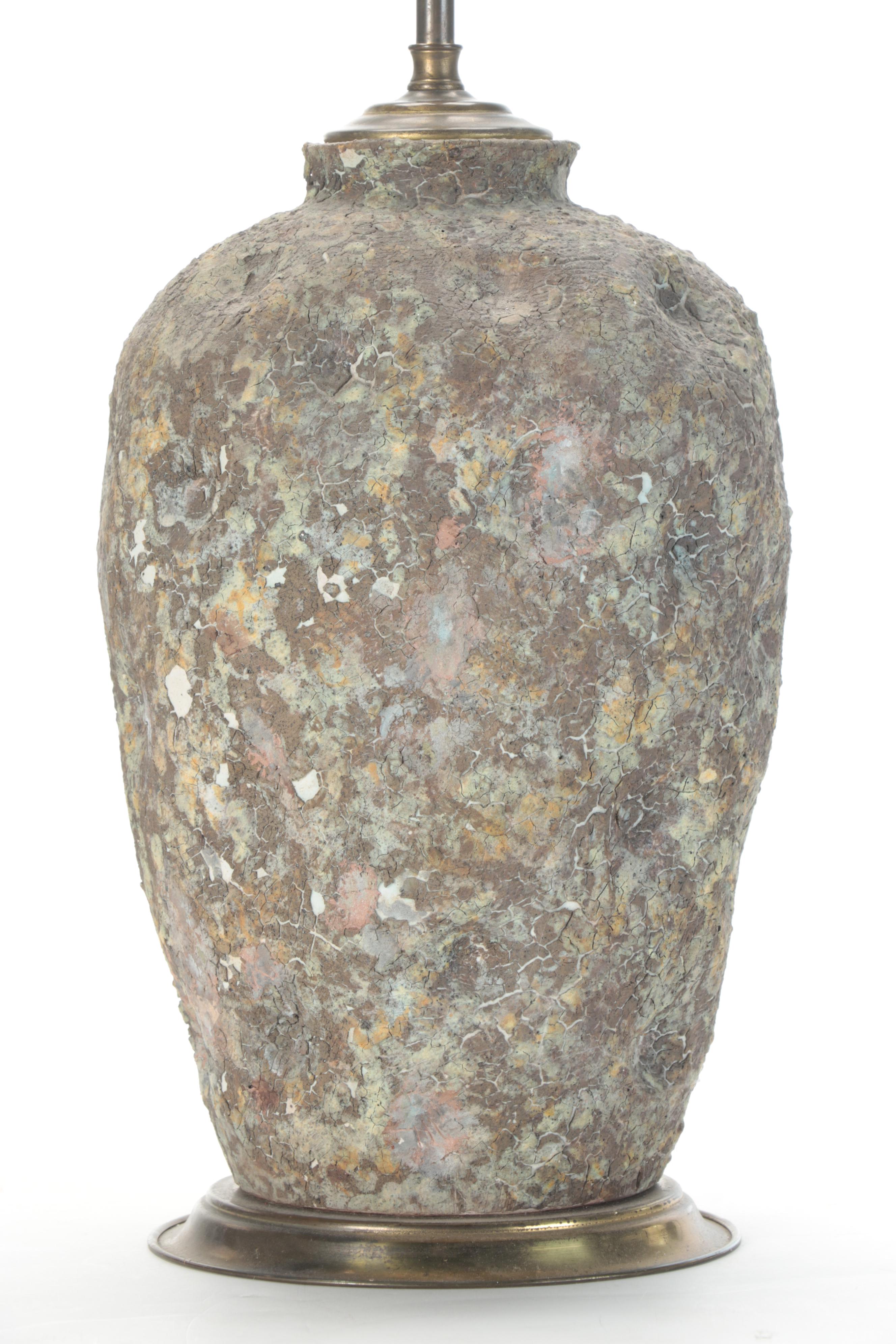 Textured Concrete Table Lamp with Drum Shade, Mid to Late 20th Century