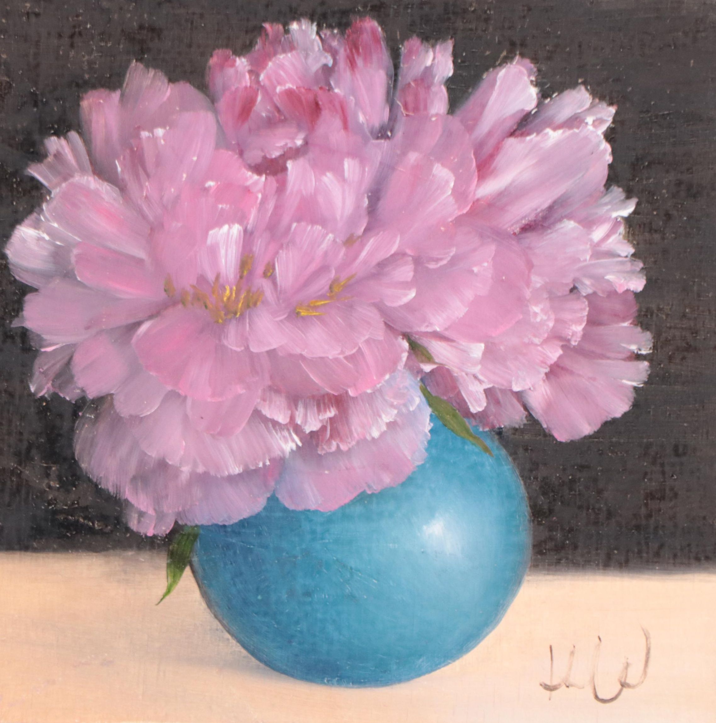 Thu-Thuy Tran Oil Painting "Pink Peony at Evening"