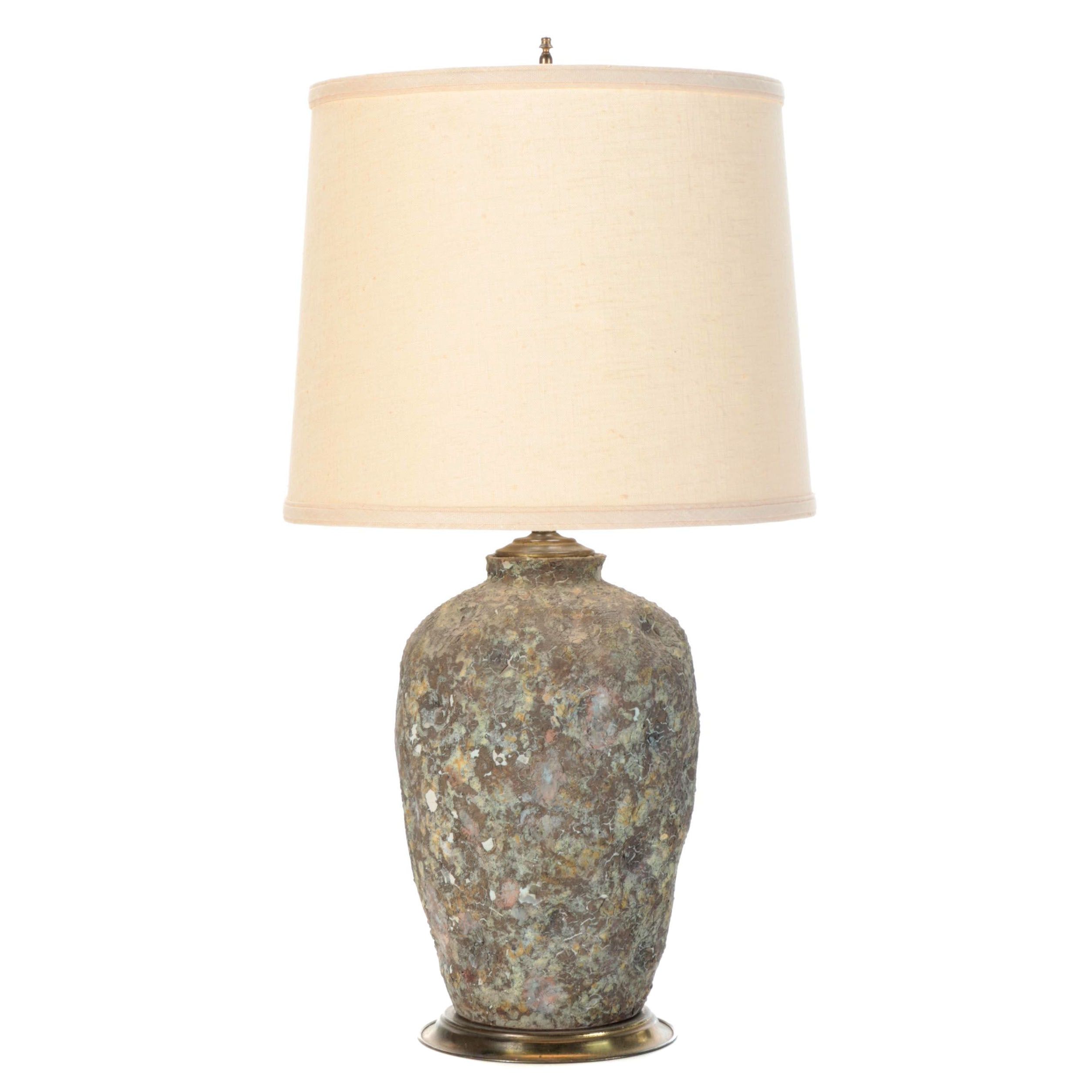 Textured Concrete Table Lamp with Drum Shade, Mid to Late 20th Century