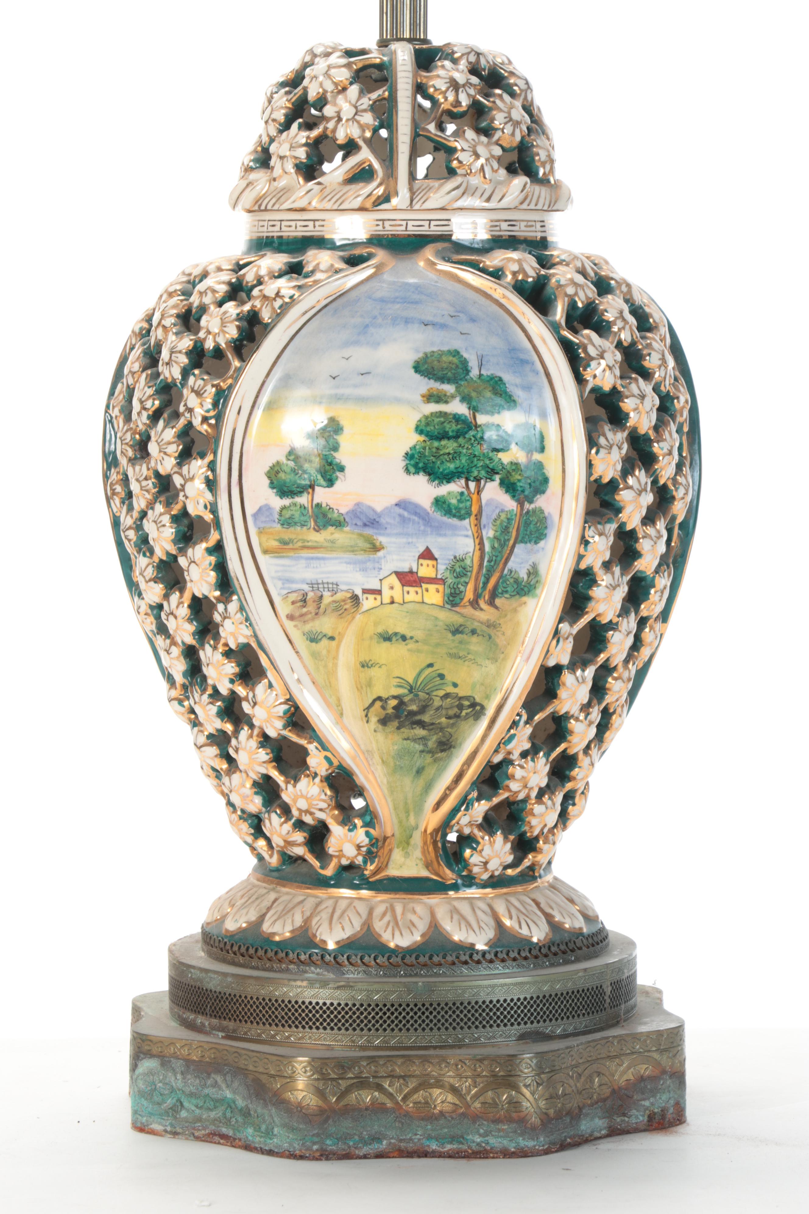Capodimonte Style Pierced Urn Table Lamp, Early to Mid-20th Century