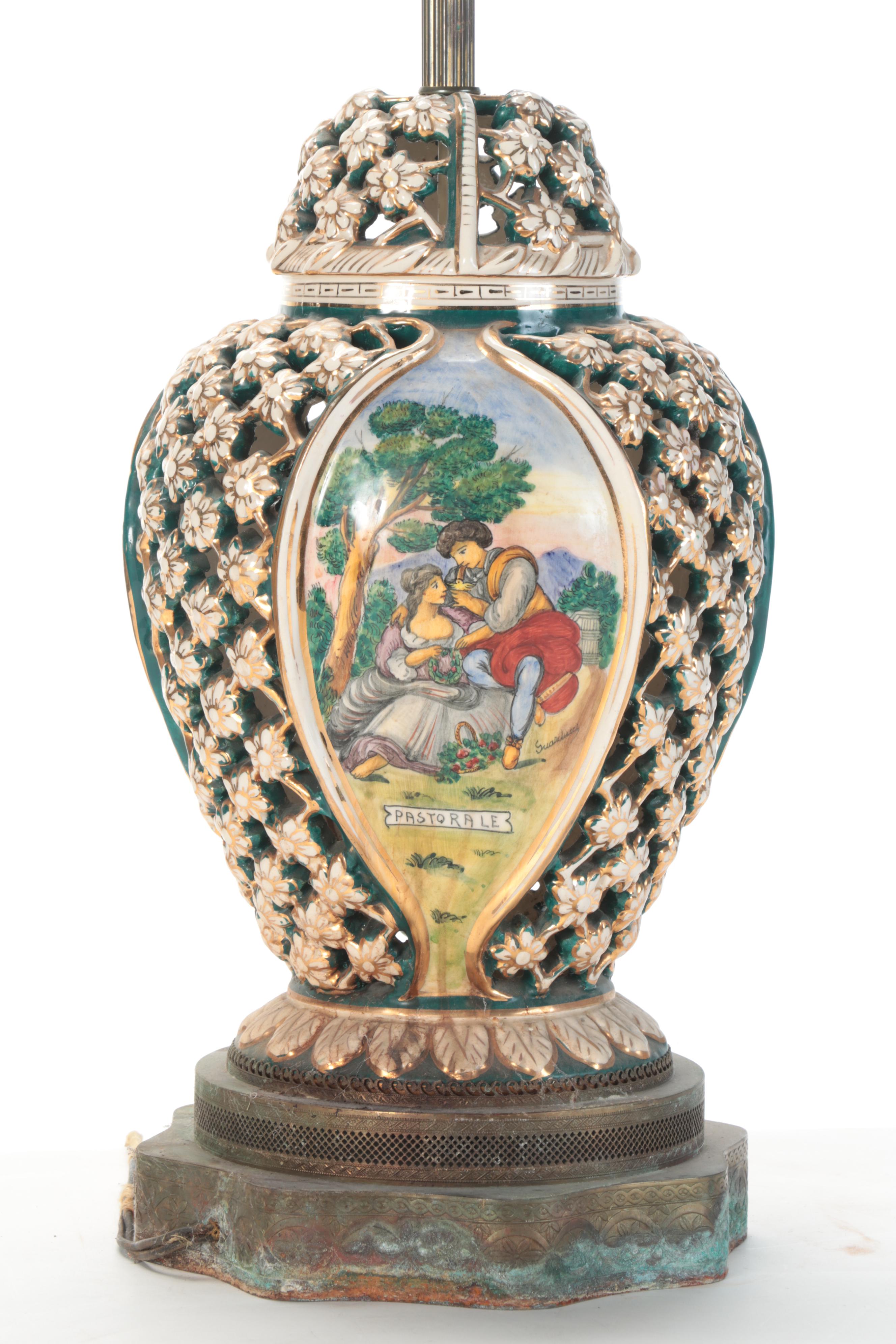 Capodimonte Style Pierced Urn Table Lamp, Early to Mid-20th Century