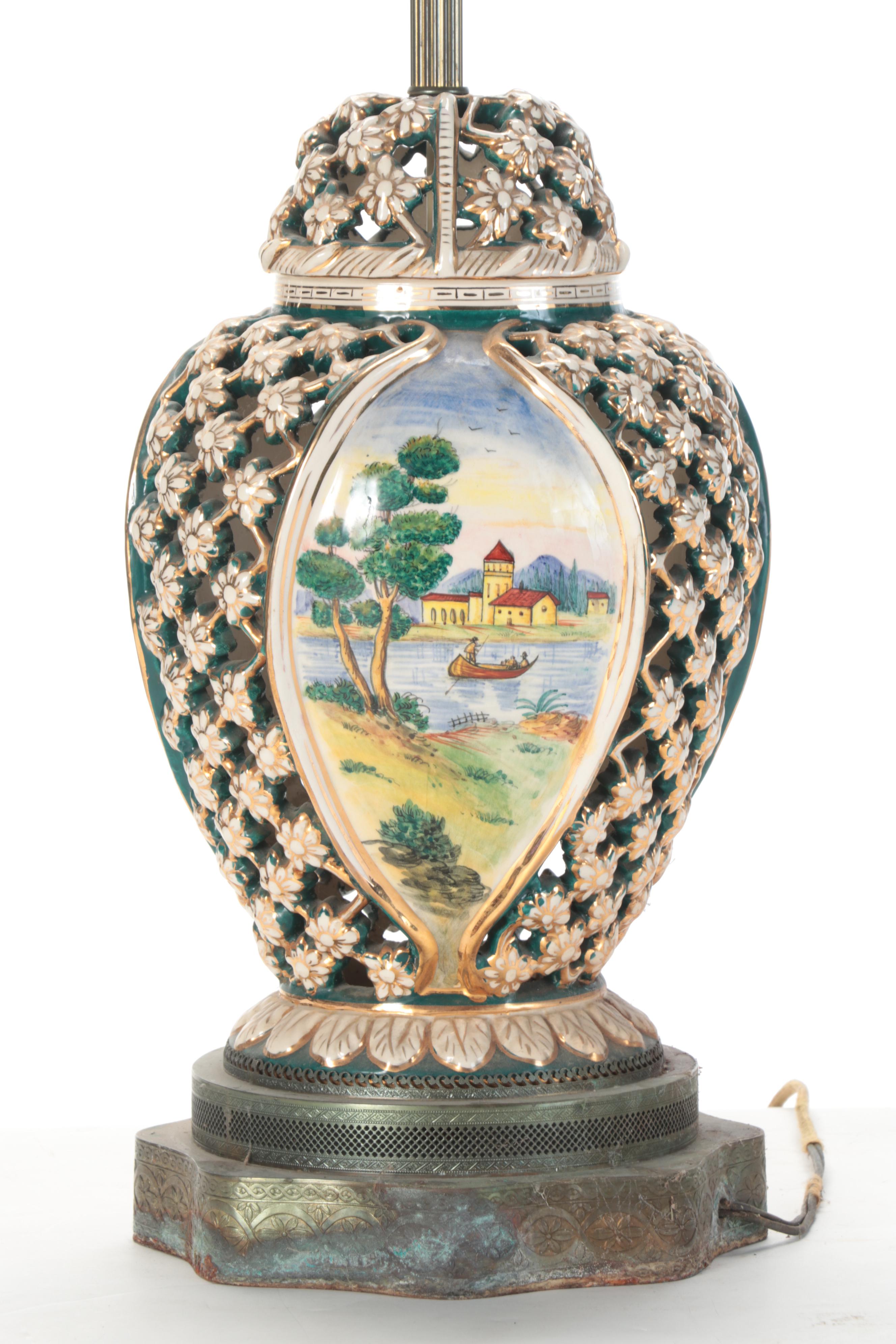Capodimonte Style Pierced Urn Table Lamp, Early to Mid-20th Century