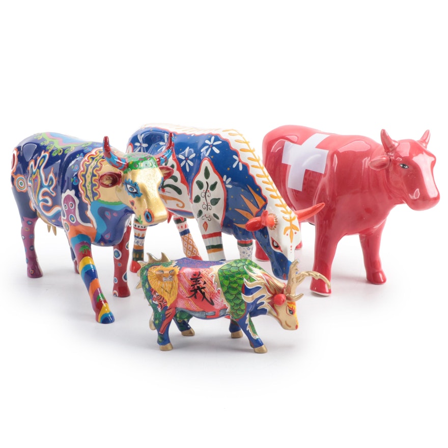 Cow Parade "Beauty Cow", "Guang Gong" and Other Cow Figurines and Bank