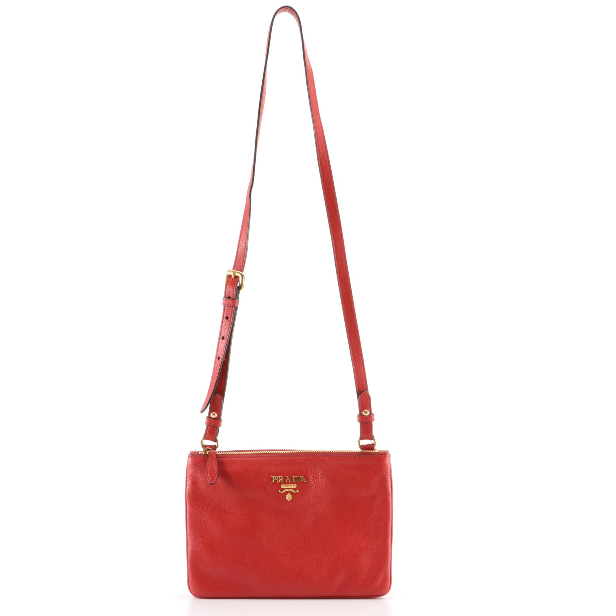 Prada Vitello Daino Crossbody in Red Grained Leather