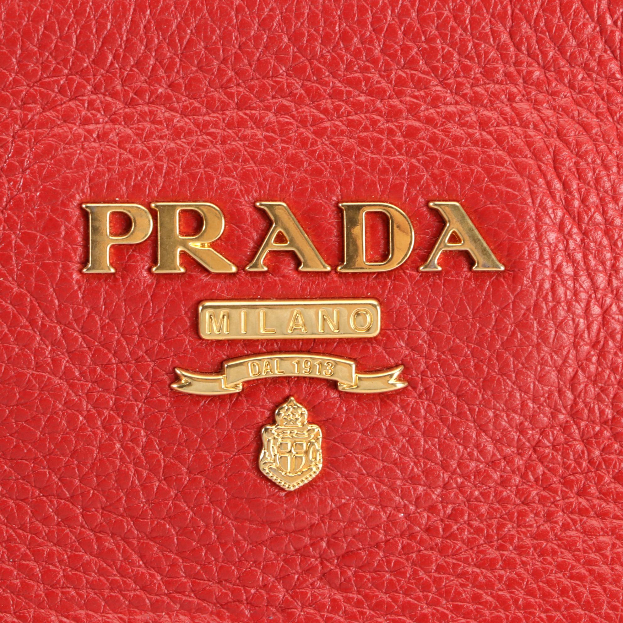 Prada Vitello Daino Crossbody in Red Grained Leather
