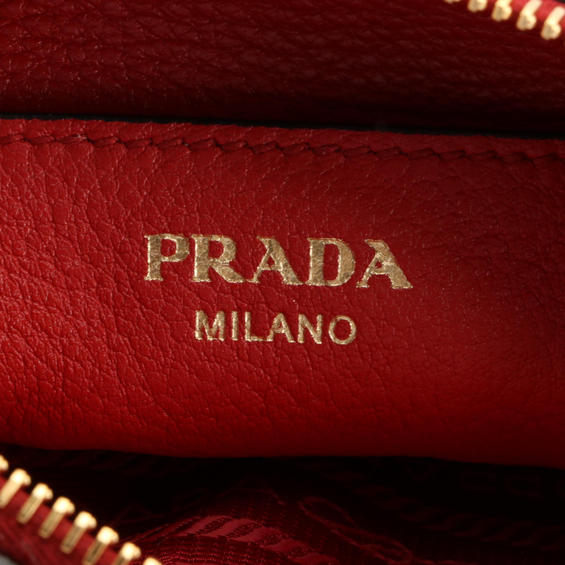 Prada Vitello Daino Crossbody in Red Grained Leather