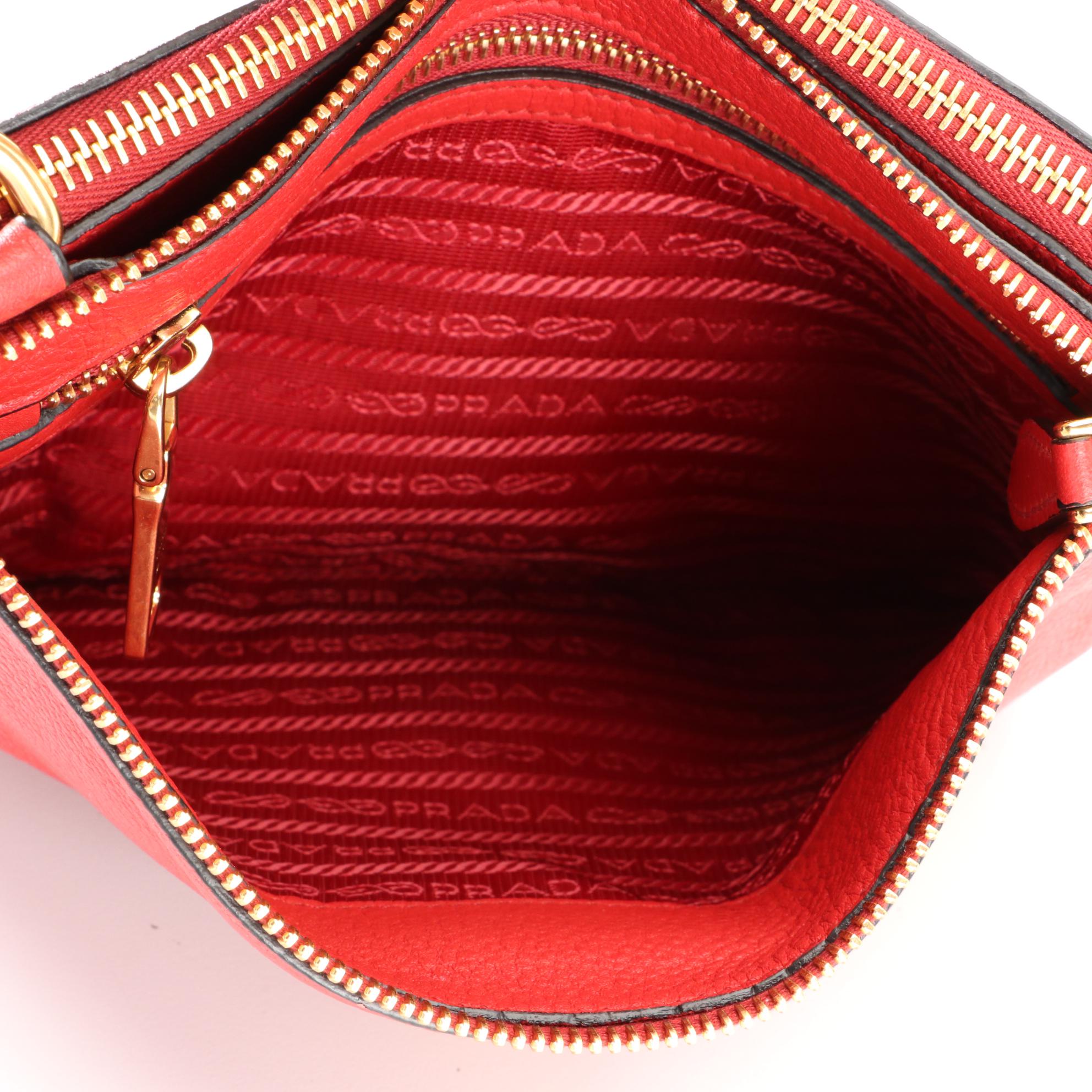 Prada Vitello Daino Crossbody in Red Grained Leather