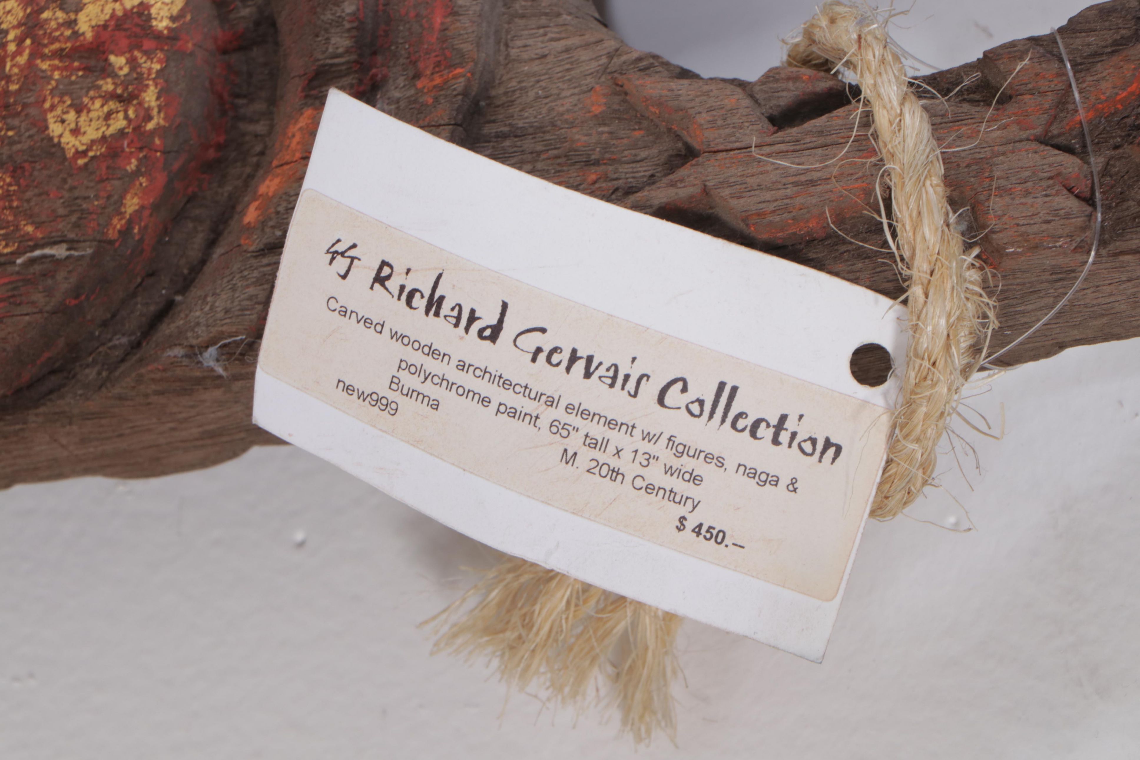 Burmese Polychrome Carved Wooden Architectural Element, Mid-20th Century