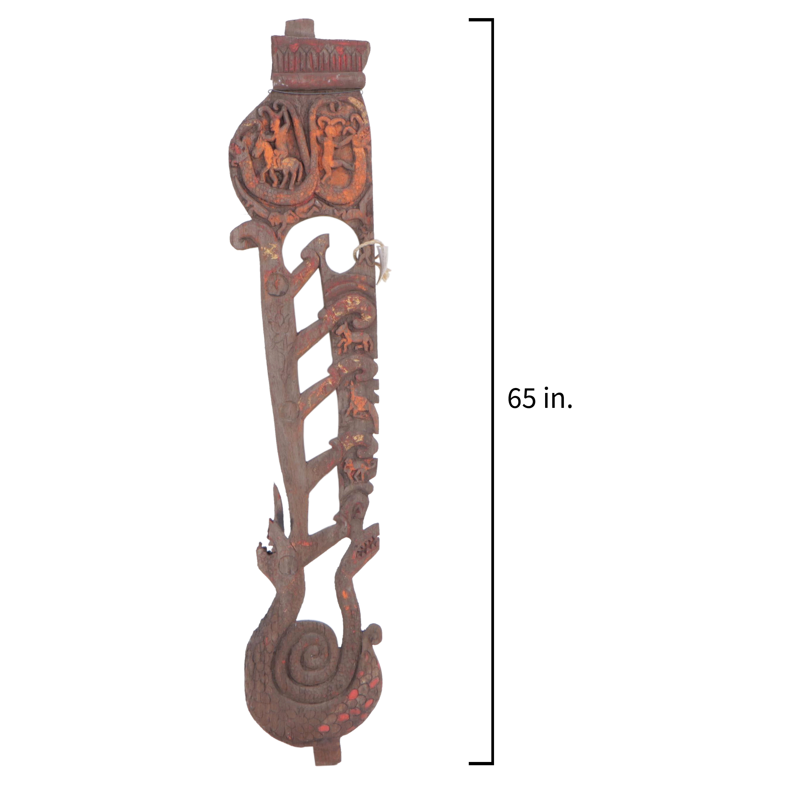 Burmese Polychrome Carved Wooden Architectural Element, Mid-20th Century