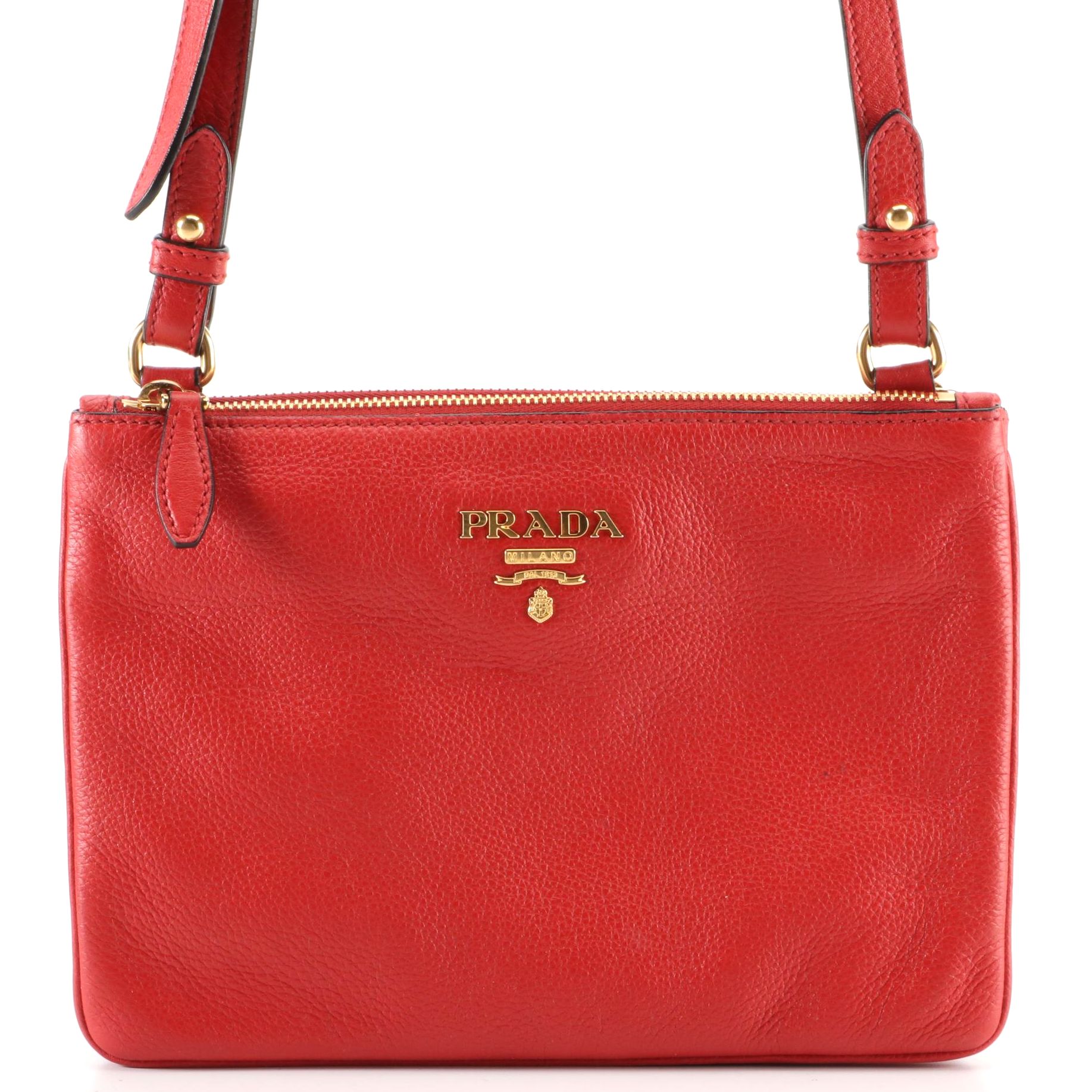 Prada Vitello Daino Crossbody in Red Grained Leather