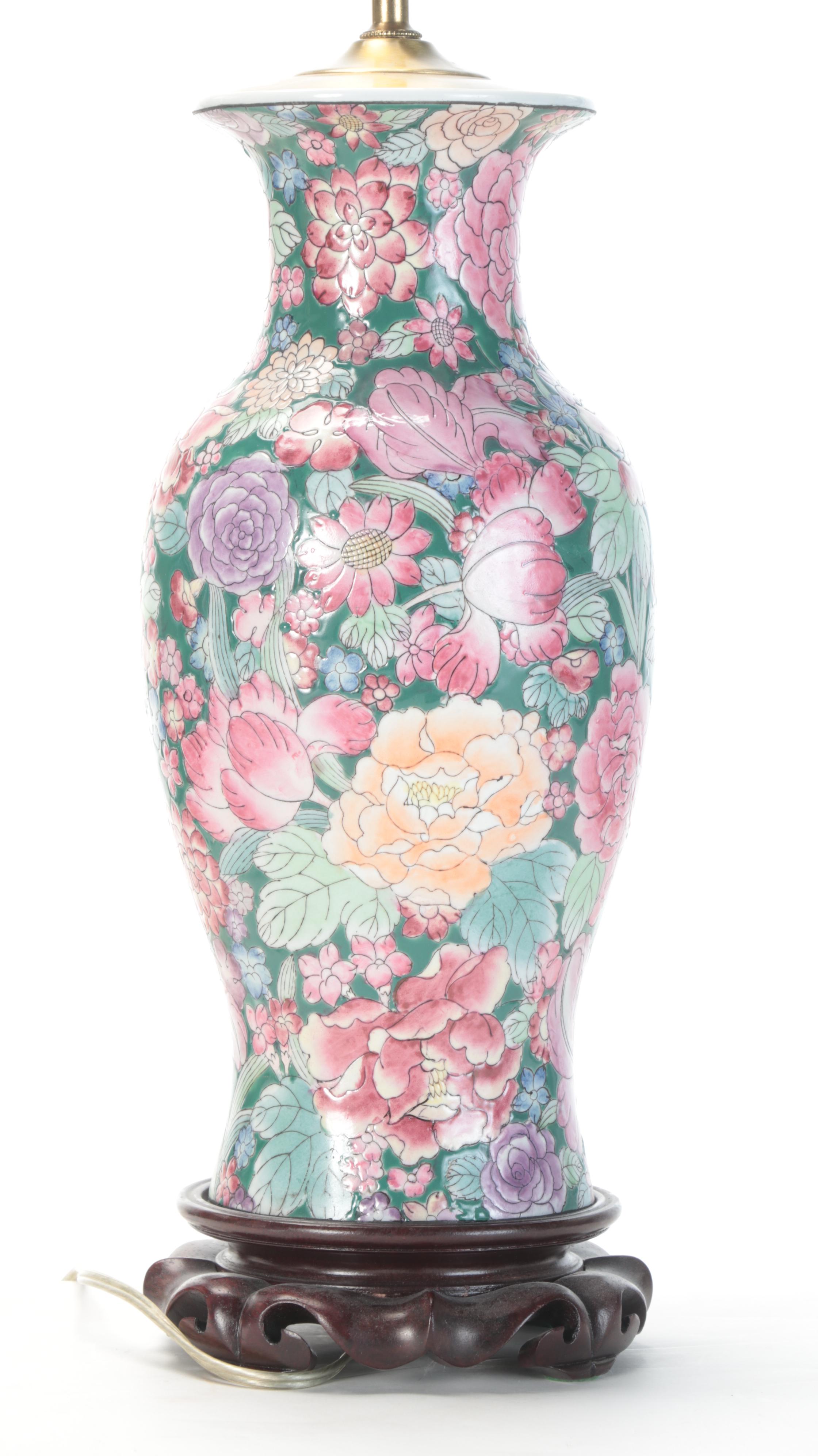 Two Chinese Hand-Painted Porcelain Vase Table Lamps