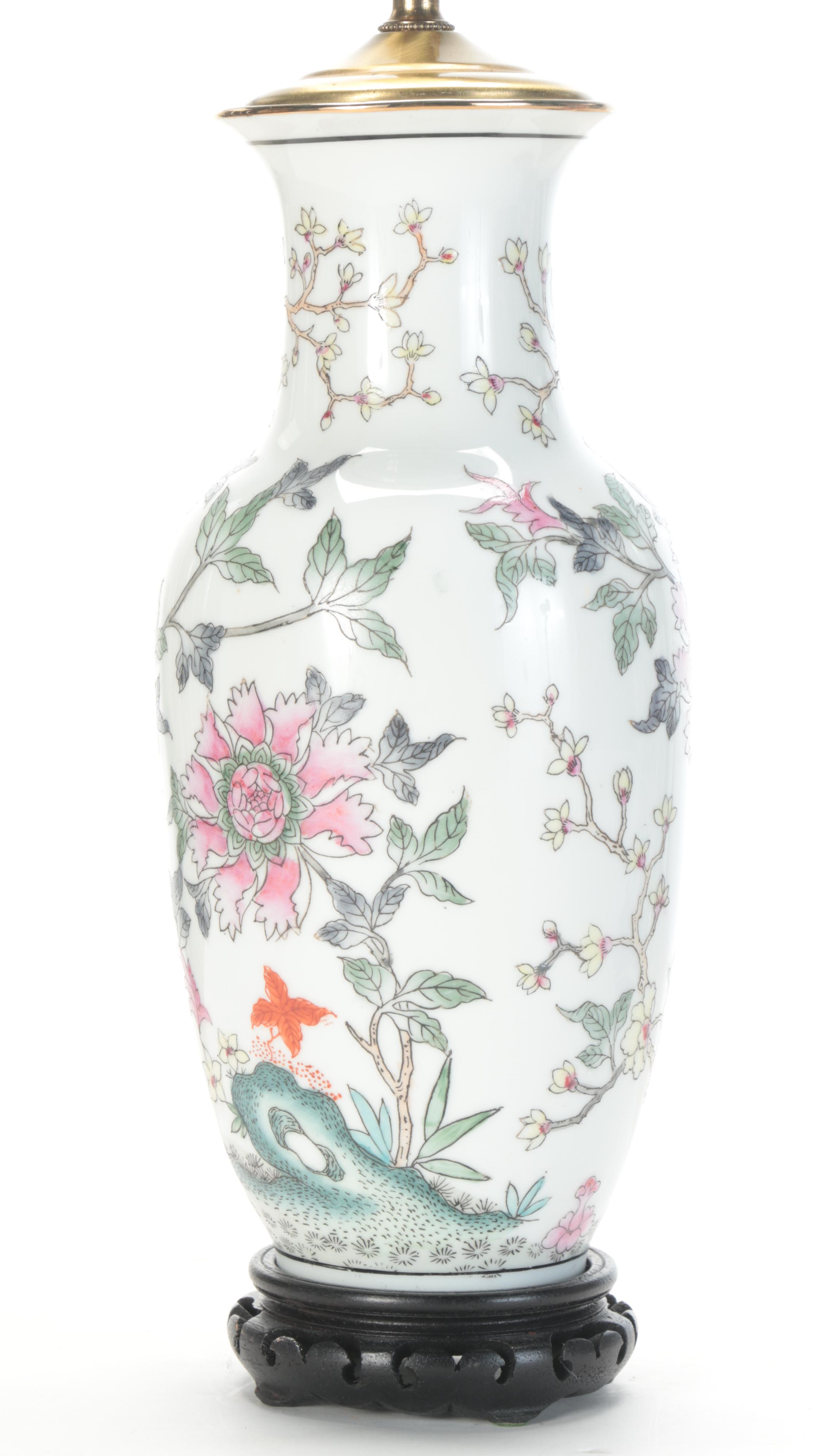 Two Chinese Hand-Painted Porcelain Vase Table Lamps