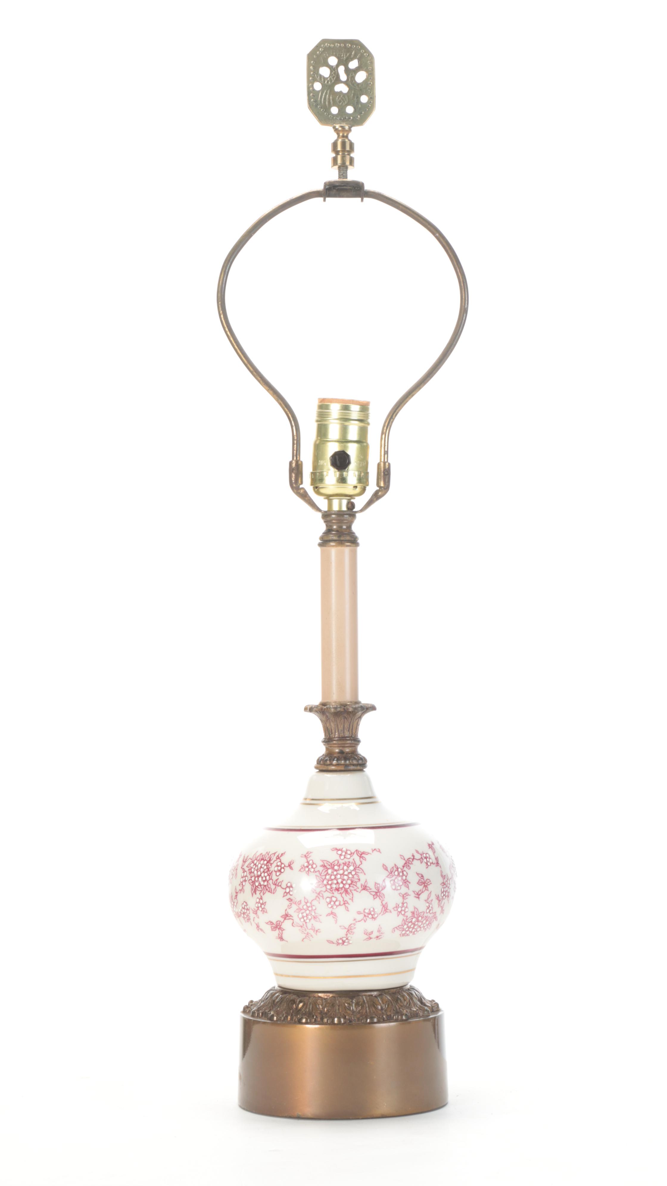 Red and Ivory Ceramic and Metal Table Lamp, Mid to Late 20th Century