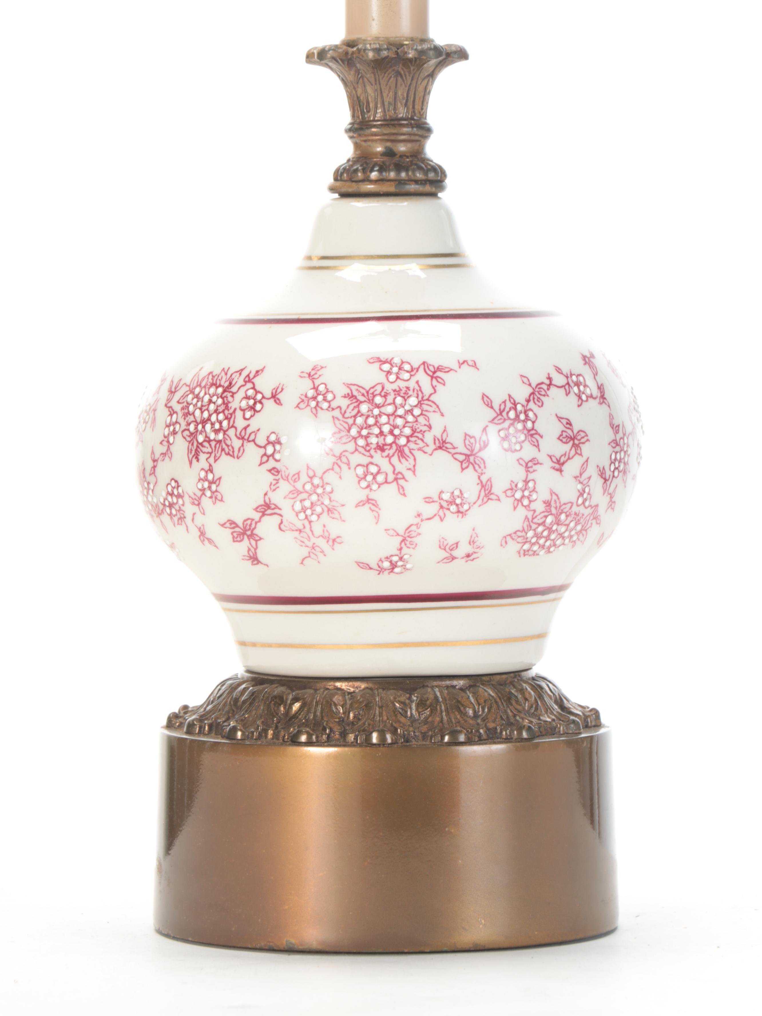 Red and Ivory Ceramic and Metal Table Lamp, Mid to Late 20th Century