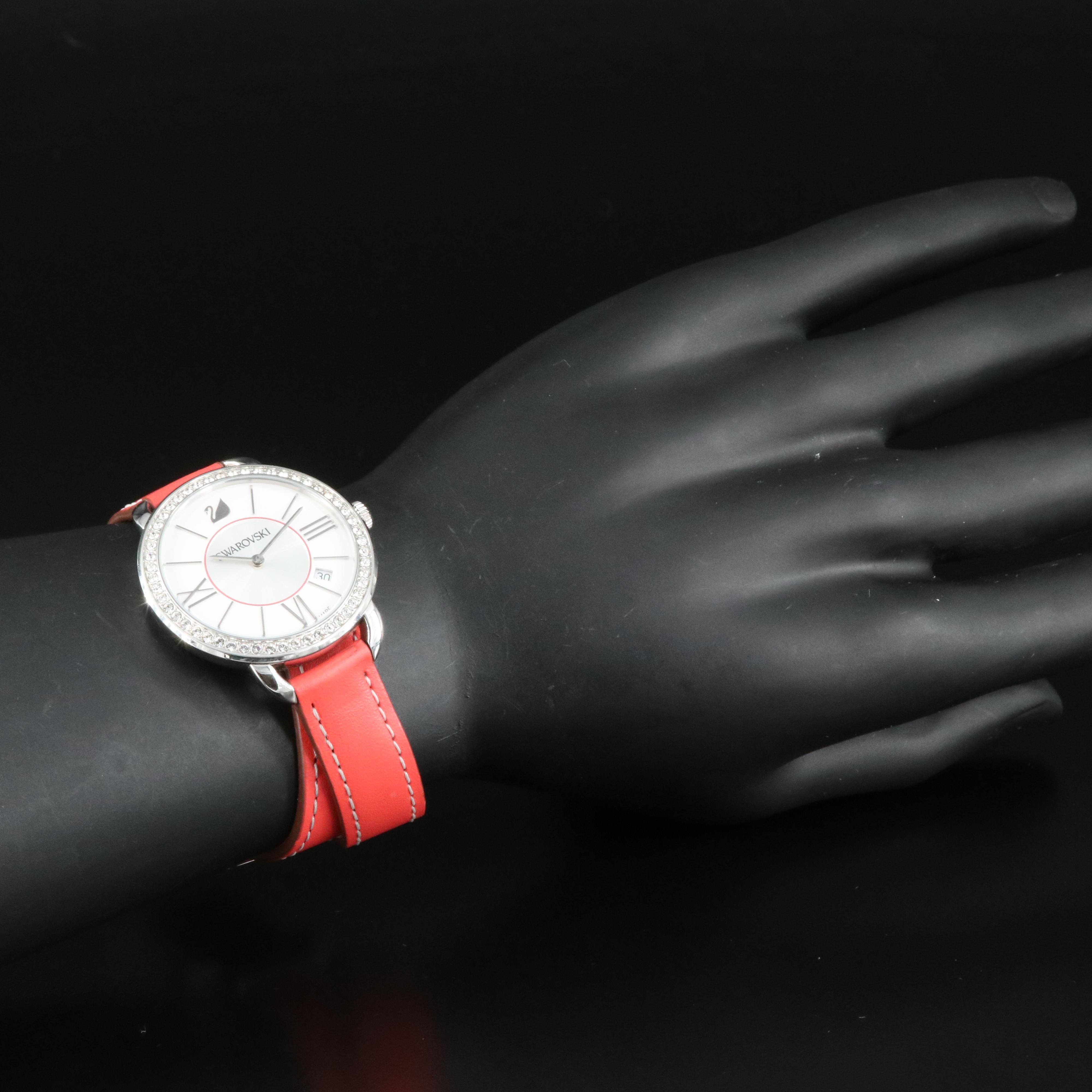 Swarovski Crystal Bezel Leather Wrap Watch