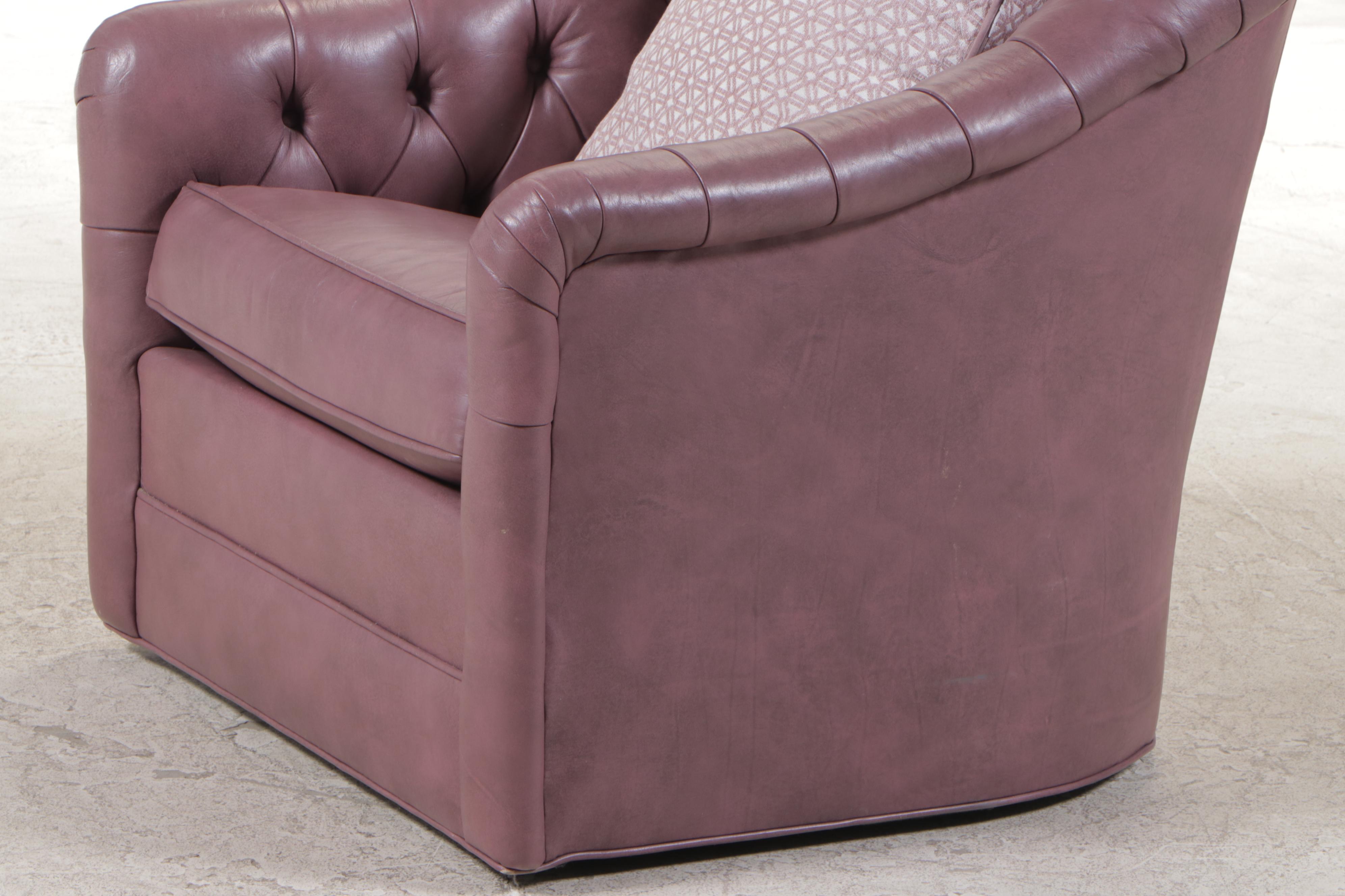 Erwin-Lambeth Buttoned-Down Leather Swivel Tub Chair, Late 20th Century