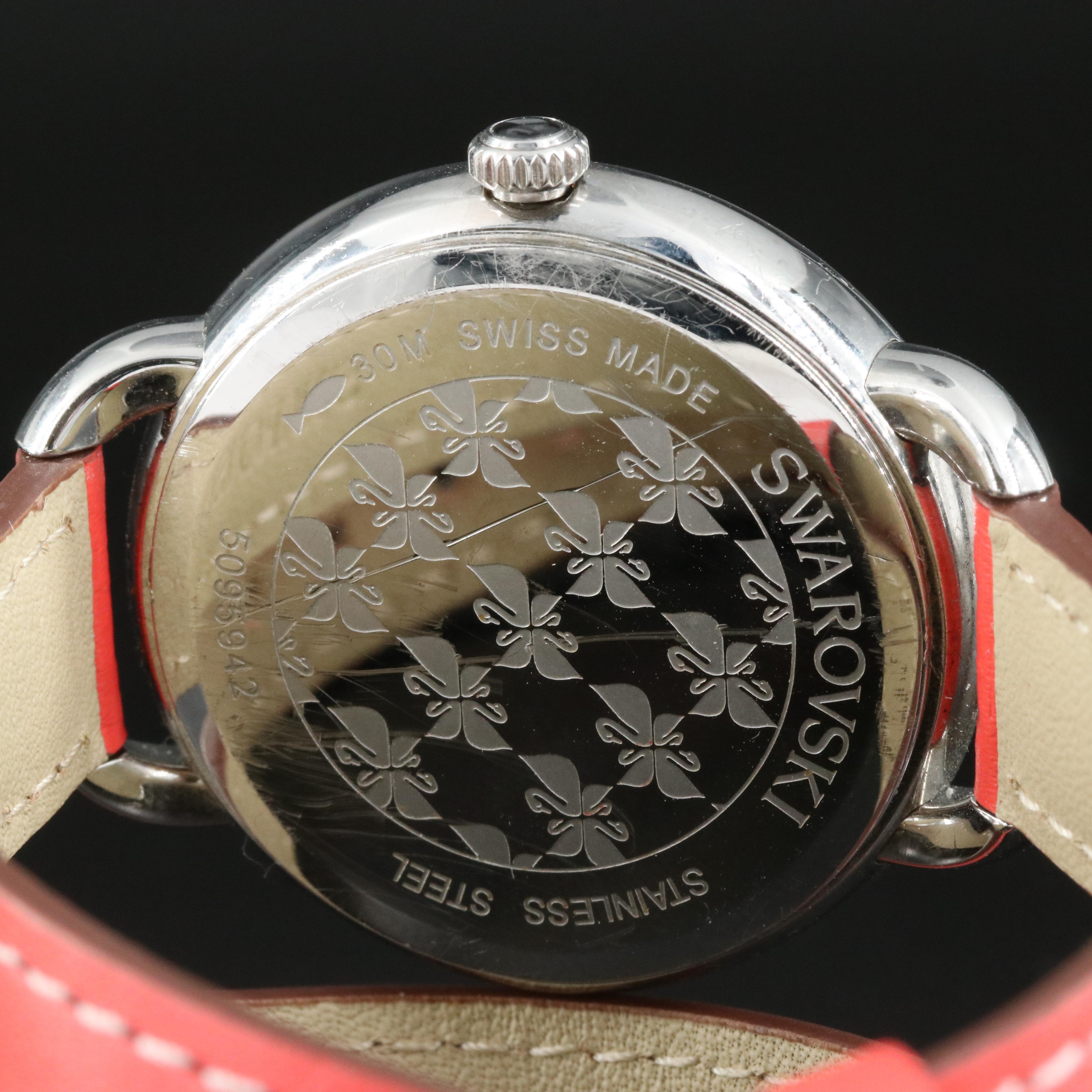 Swarovski Crystal Bezel Leather Wrap Watch